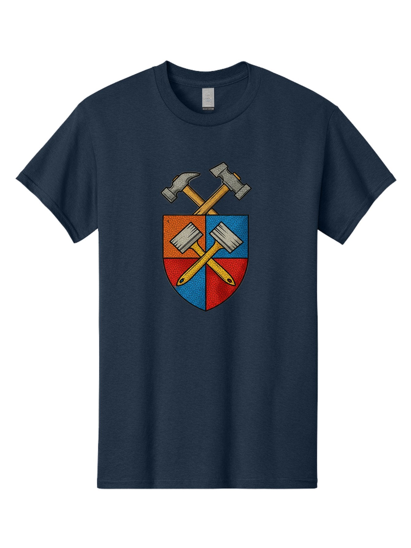 Crossed-Hammers-Coat-Of-Arms Men'S Graphic Tee, 100% Cotton, Comfortable Casual Summer Wear, Machine Washable, Hammers And Pencil, Crossed Tools, Shield Emblem, Carpentry Symbol, Construction Logo, Diy Icon, Craftsmanship Sign Bac937 8