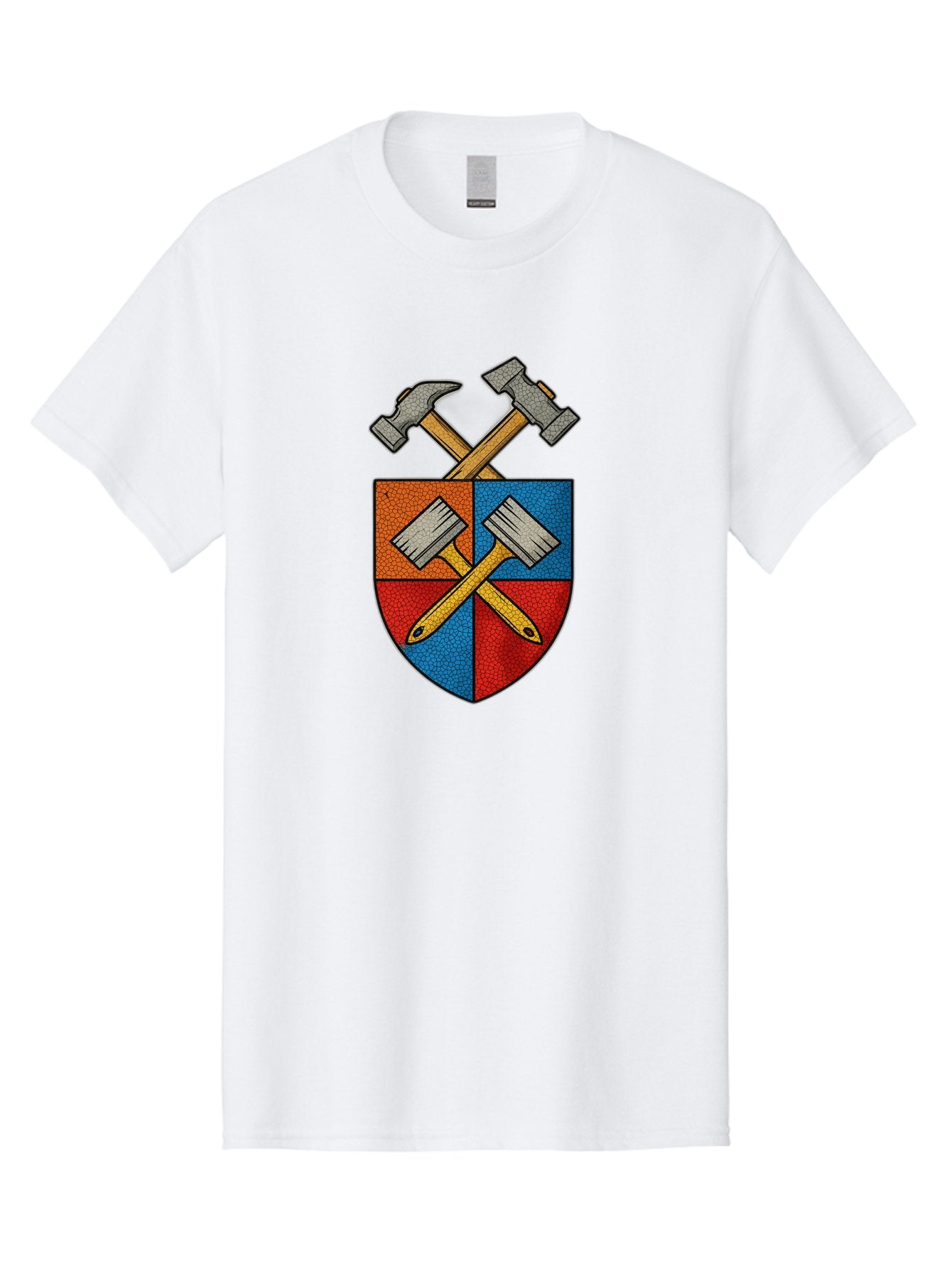 Crossed-Hammers-Coat-Of-Arms Men'S Graphic Tee, 100% Cotton, Comfortable Casual Summer Wear, Machine Washable, Hammers And Pencil, Crossed Tools, Shield Emblem, Carpentry Symbol, Construction Logo, Diy Icon, Craftsmanship Sign Bac937 12