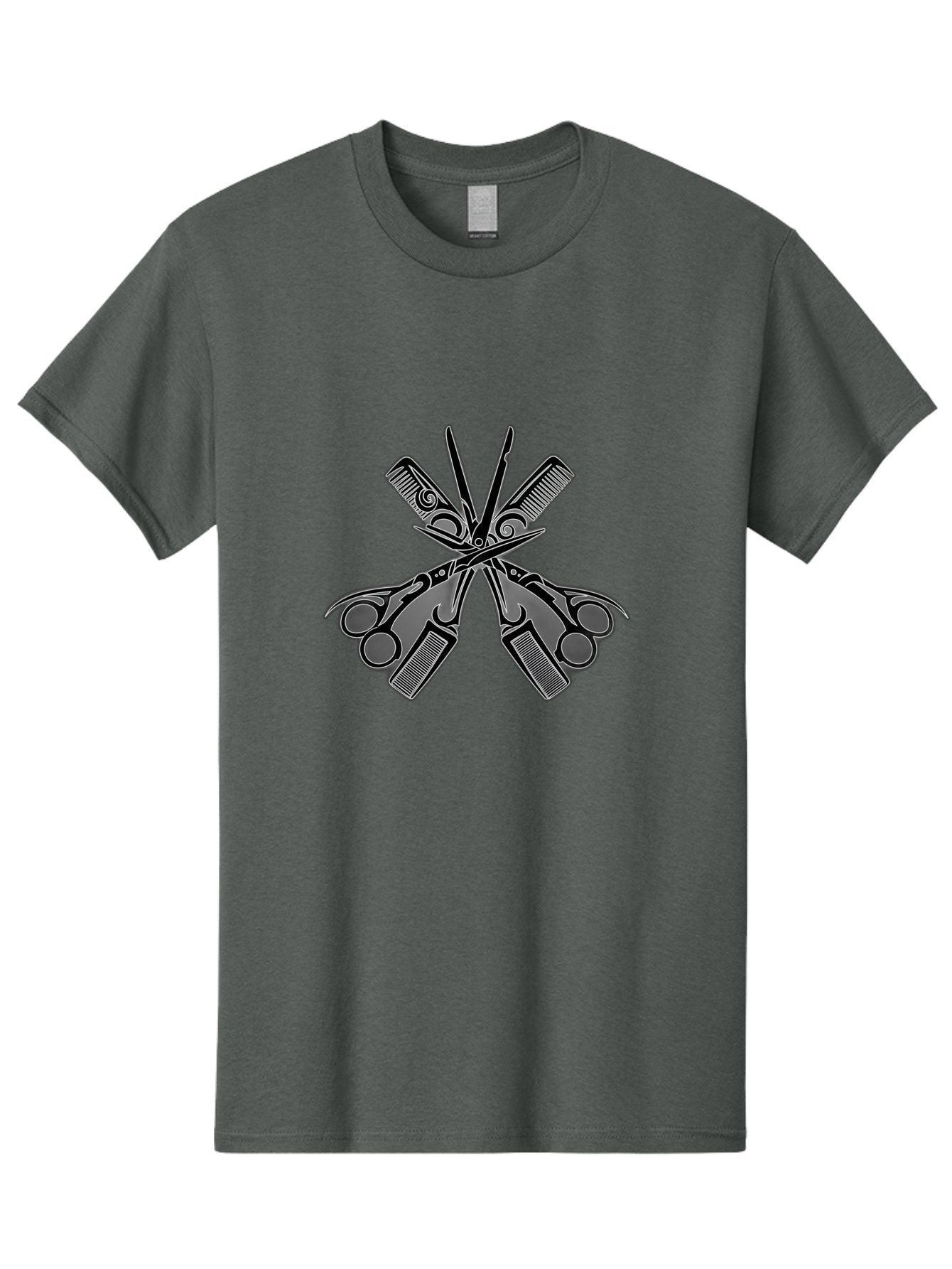 Crossed-Scissors-And-Razors Men'S Graphic Tee, 100% Cotton, Comfortable Casual Summer Wear, Machine Washable, Barber Scissors, Hair Clippers, Grooming Equipment, Salon Tools, Barber Shop, Cutting Instruments, Hairstyling, Grooming Supplies, Bac940 15