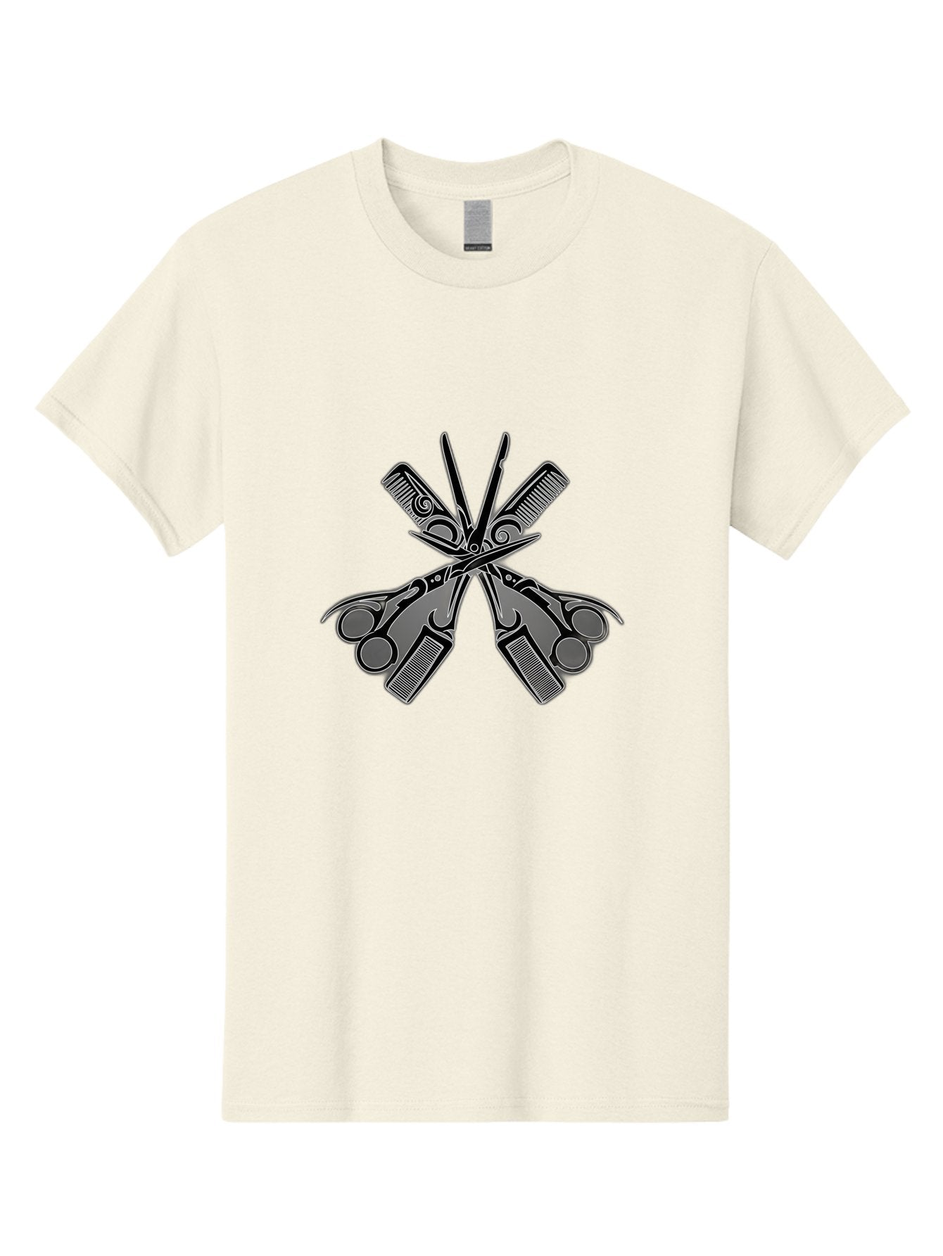 Crossed-Scissors-And-Razors Men'S Graphic Tee, 100% Cotton, Comfortable Casual Summer Wear, Machine Washable, Barber Scissors, Hair Clippers, Grooming Equipment, Salon Tools, Barber Shop, Cutting Instruments, Hairstyling, Grooming Supplies, Bac940