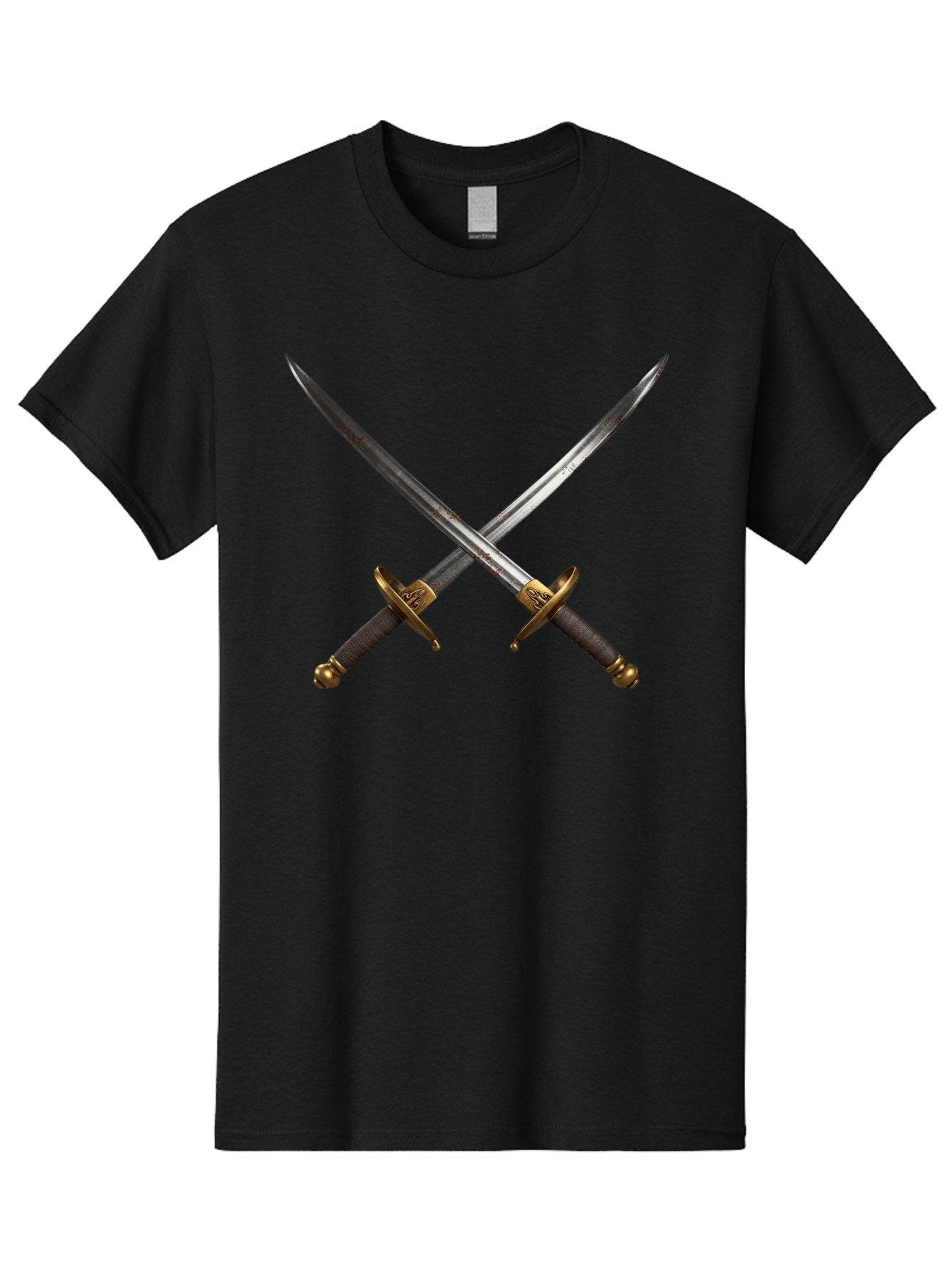 Crossed-Swords-1 Men'S Graphic Tee, 100% Cotton, Comfortable Casual Summer Wear, Machine Washable, Crossed Swords, Medieval Weapons, Sword Fight, Dueling Swords, Historical Blades, Battle Ready, Sharp Steel, Gold Hilts, Leather Grips Bac941 13