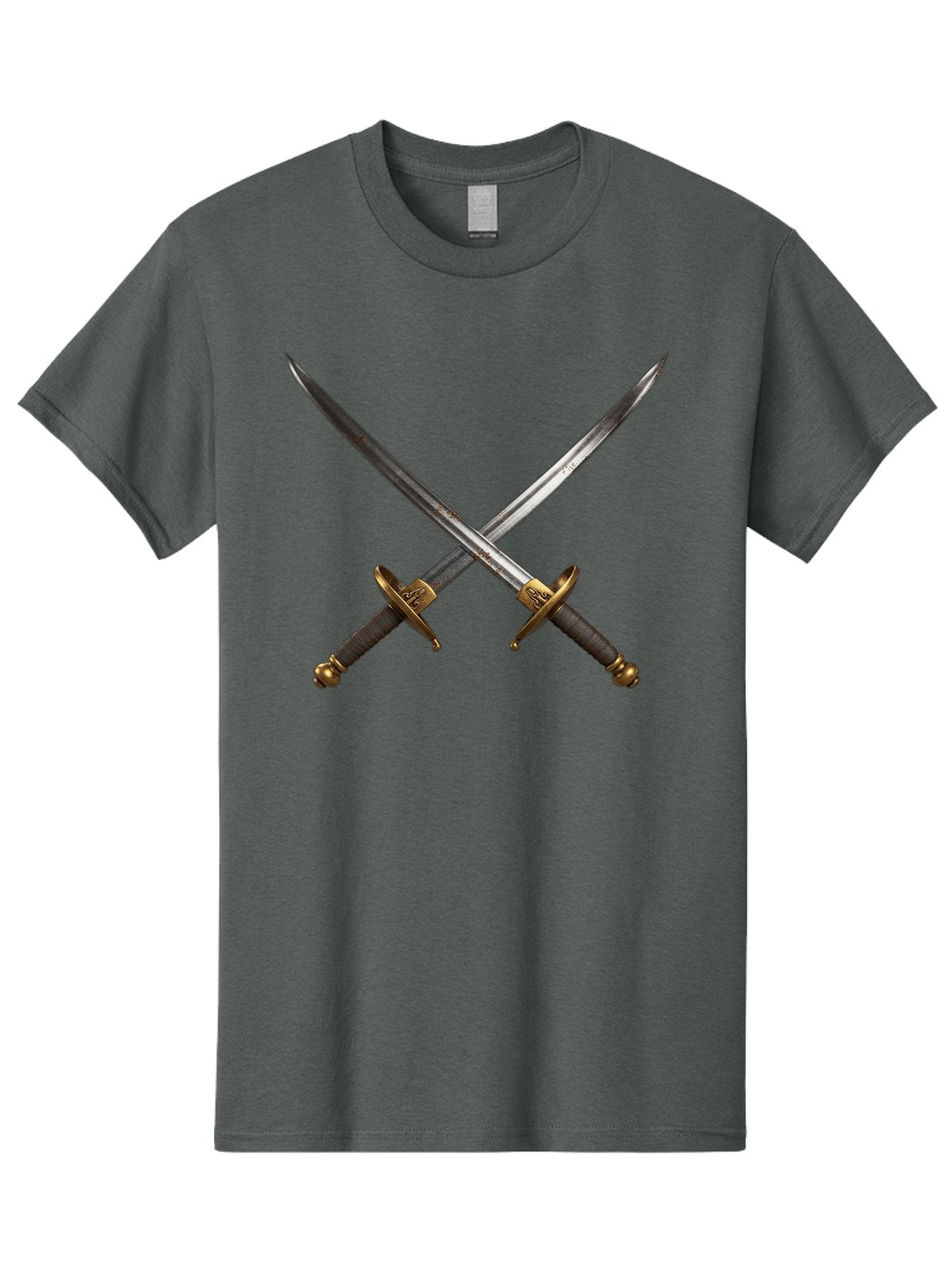Crossed-Swords-1 Men'S Graphic Tee, 100% Cotton, Comfortable Casual Summer Wear, Machine Washable, Crossed Swords, Medieval Weapons, Sword Fight, Dueling Swords, Historical Blades, Battle Ready, Sharp Steel, Gold Hilts, Leather Grips Bac941 12