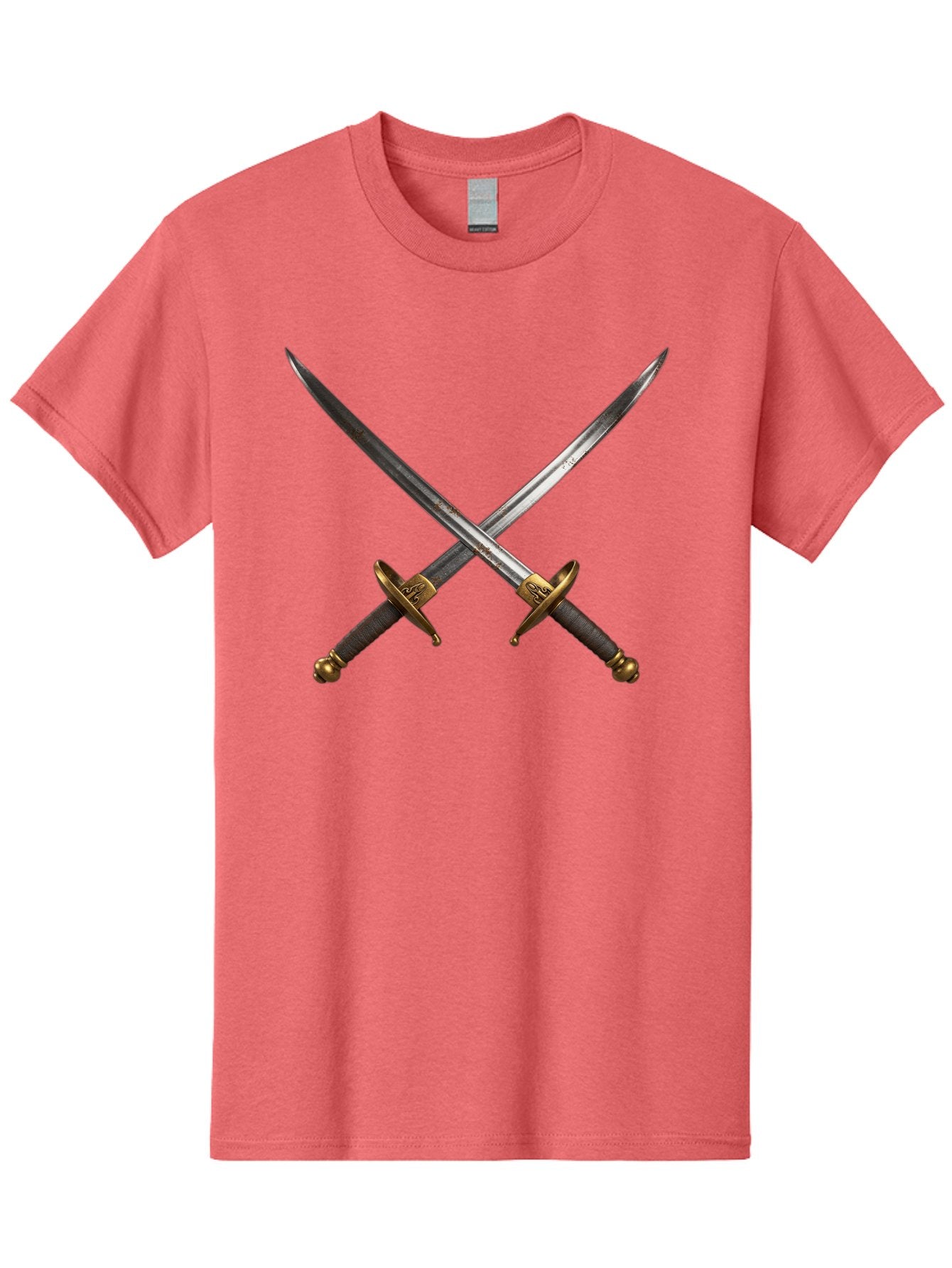 Crossed-Swords-1 Men'S Graphic Tee, 100% Cotton, Comfortable Casual Summer Wear, Machine Washable, Crossed Swords, Medieval Weapons, Sword Fight, Dueling Swords, Historical Blades, Battle Ready, Sharp Steel, Gold Hilts, Leather Grips Bac941 8
