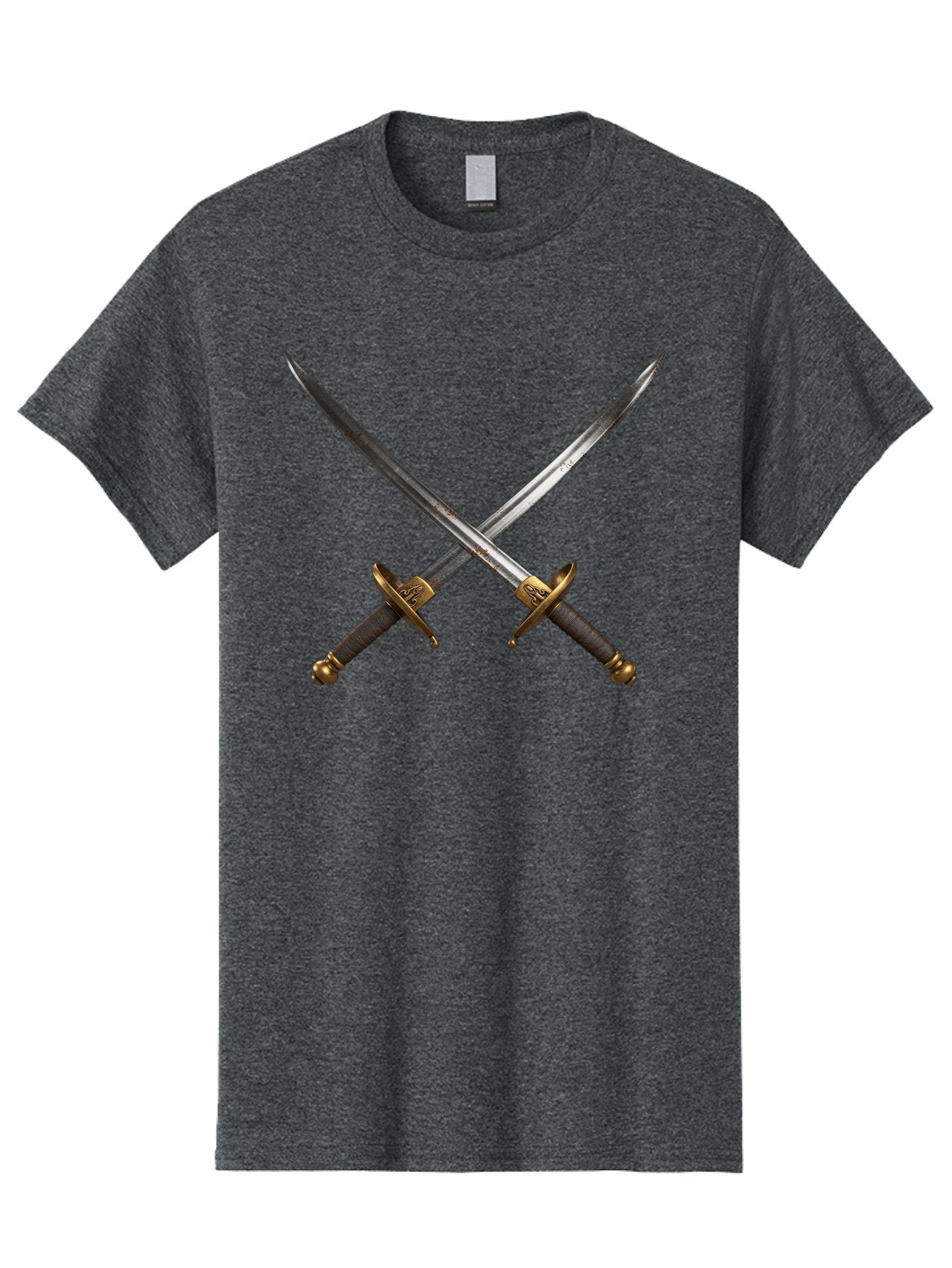 Crossed-Swords-1 Men'S Graphic Tee, 100% Cotton, Comfortable Casual Summer Wear, Machine Washable, Crossed Swords, Medieval Weapons, Sword Fight, Dueling Swords, Historical Blades, Battle Ready, Sharp Steel, Gold Hilts, Leather Grips Bac941 7
