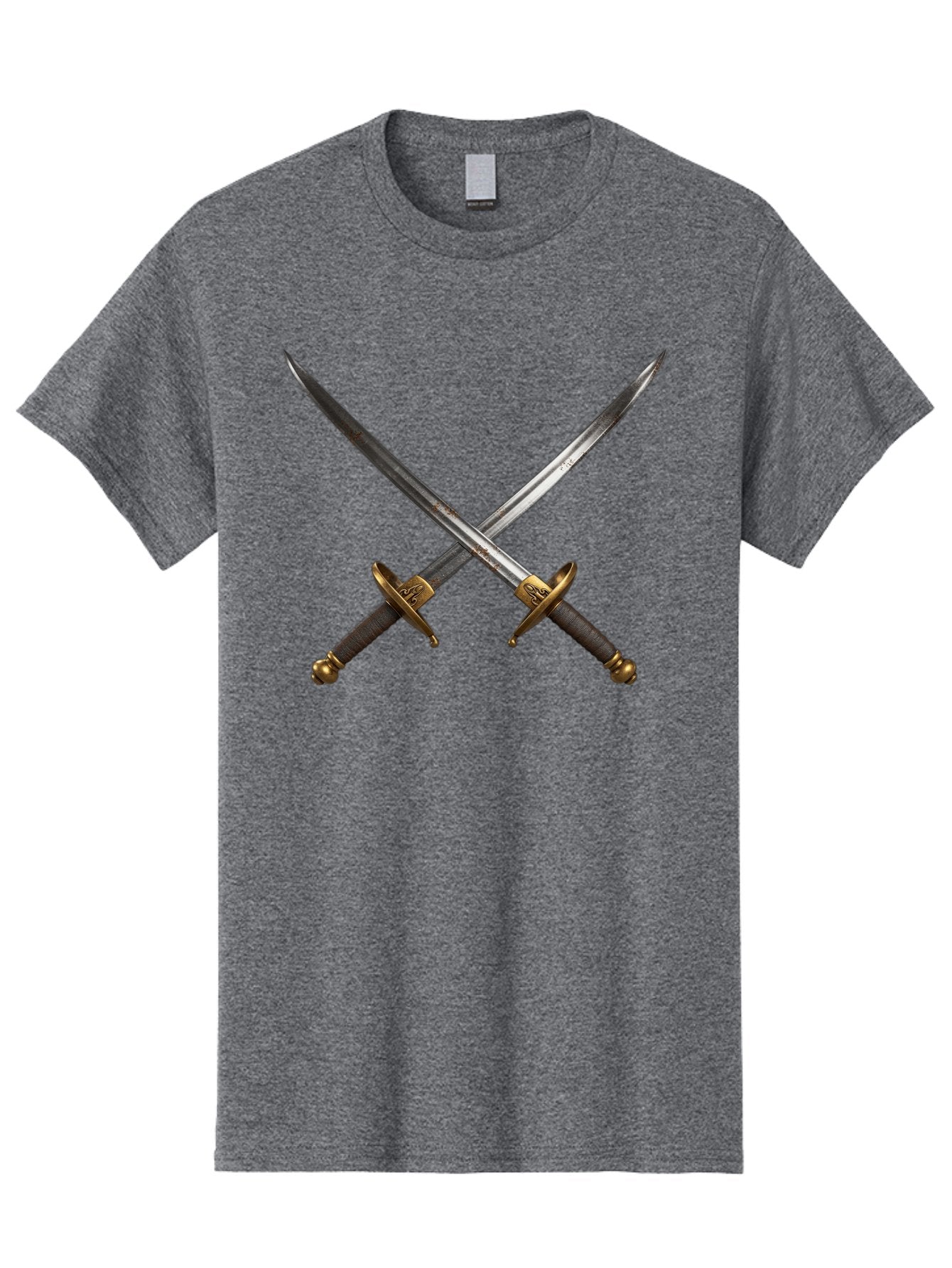 Crossed-Swords-1 Men'S Graphic Tee, 100% Cotton, Comfortable Casual Summer Wear, Machine Washable, Crossed Swords, Medieval Weapons, Sword Fight, Dueling Swords, Historical Blades, Battle Ready, Sharp Steel, Gold Hilts, Leather Grips Bac941 9