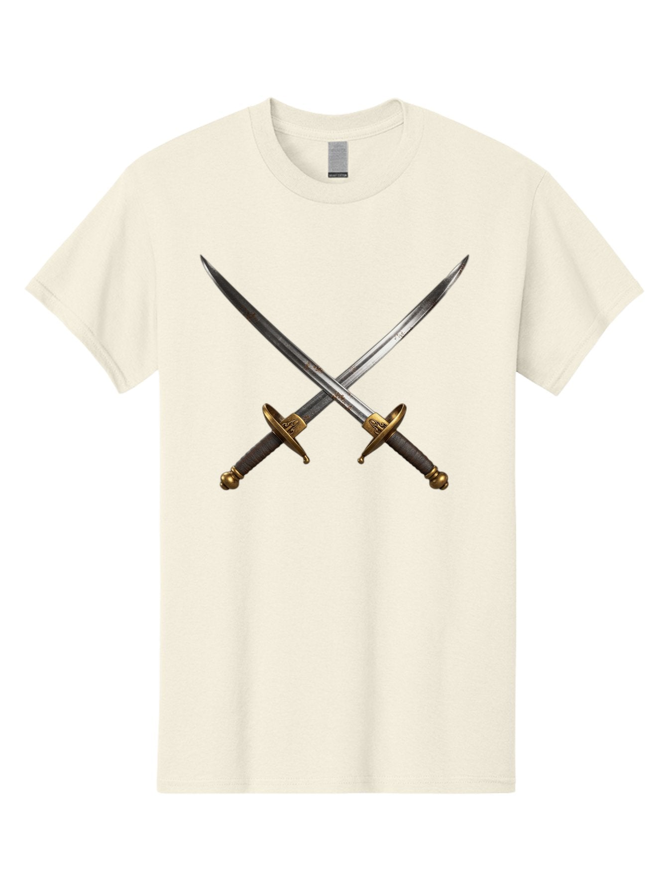 Crossed-Swords-1 Men'S Graphic Tee, 100% Cotton, Comfortable Casual Summer Wear, Machine Washable, Crossed Swords, Medieval Weapons, Sword Fight, Dueling Swords, Historical Blades, Battle Ready, Sharp Steel, Gold Hilts, Leather Grips Bac941 11