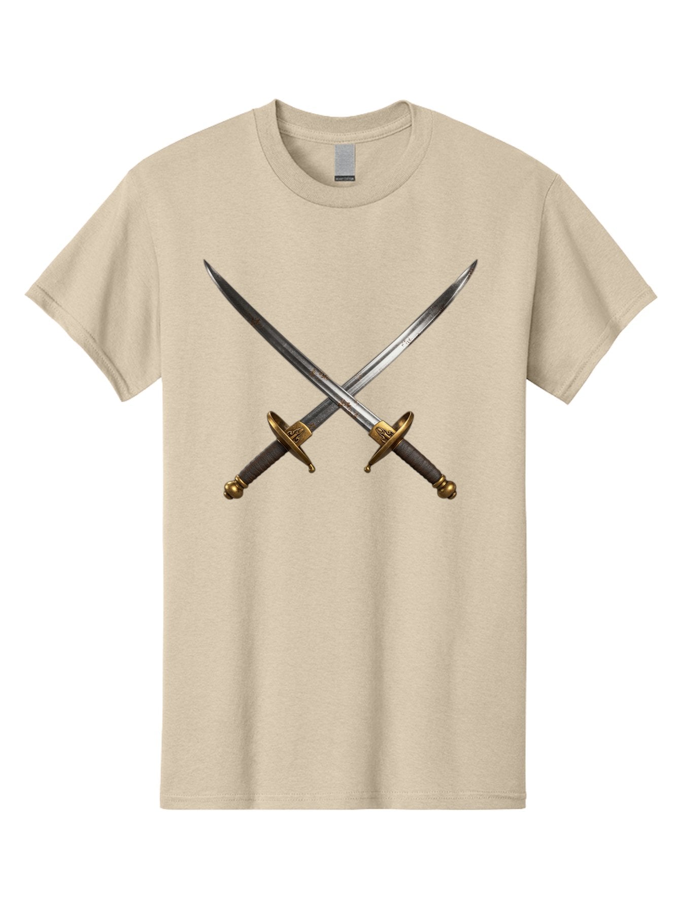 Crossed-Swords-1 Men'S Graphic Tee, 100% Cotton, Comfortable Casual Summer Wear, Machine Washable, Crossed Swords, Medieval Weapons, Sword Fight, Dueling Swords, Historical Blades, Battle Ready, Sharp Steel, Gold Hilts, Leather Grips Bac941