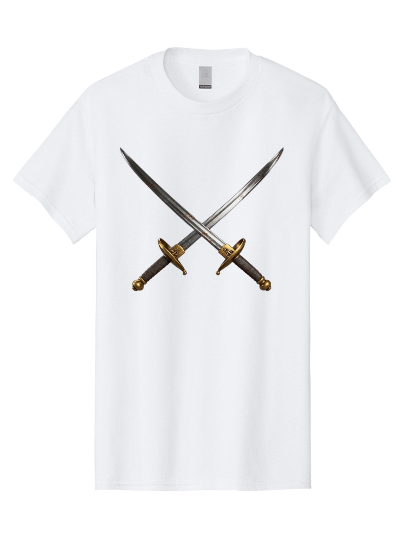 Crossed-Swords-1 Men'S Graphic Tee, 100% Cotton, Comfortable Casual Summer Wear, Machine Washable, Crossed Swords, Medieval Weapons, Sword Fight, Dueling Swords, Historical Blades, Battle Ready, Sharp Steel, Gold Hilts, Leather Grips Bac941 6