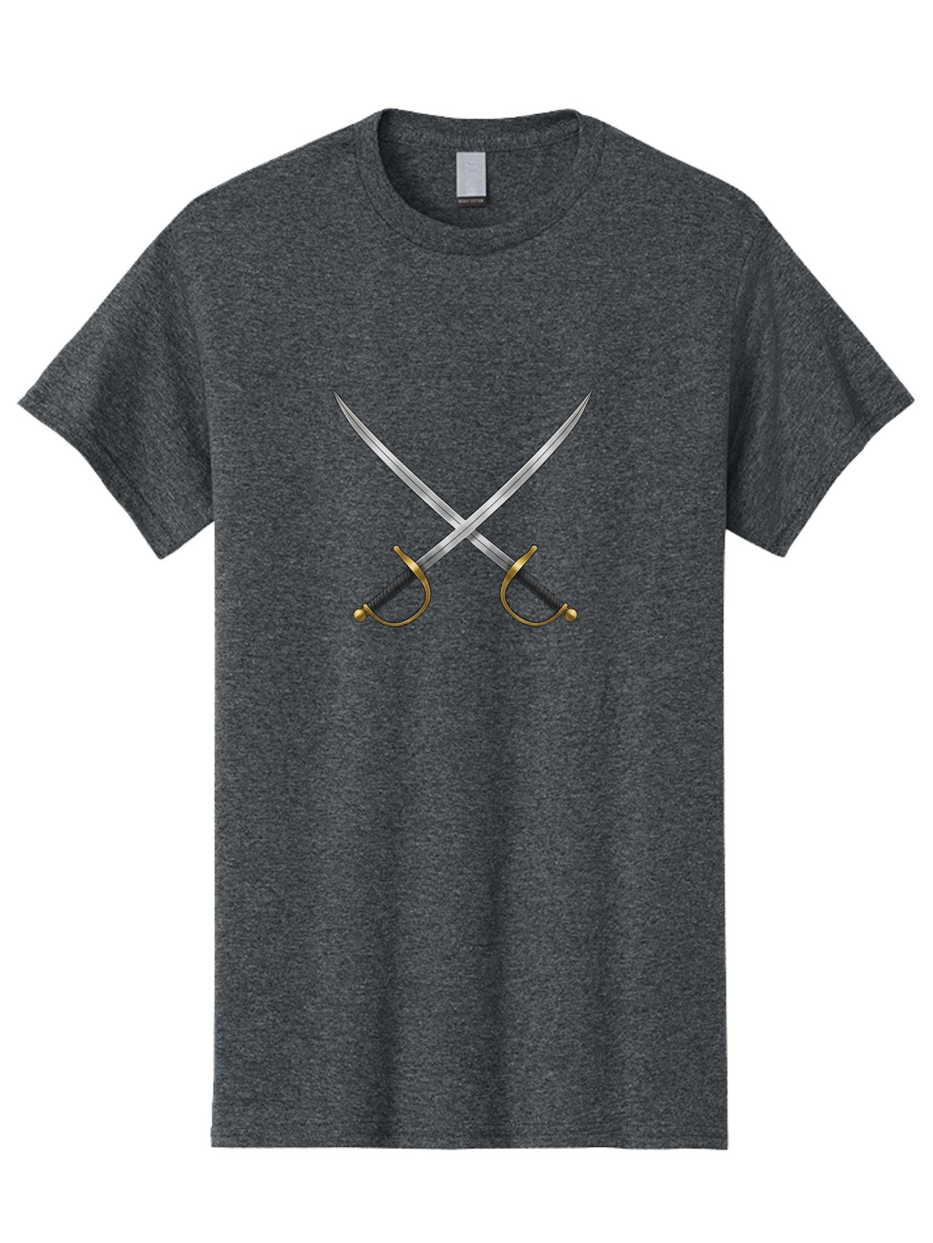 Crossed-Swords-2 Men'S Graphic Tee, 100% Cotton, Comfortable Casual Summer Wear, Machine Washable, Crossed Swords, Medieval Swords, Historical Dueling, Sword Fight, Gold Hilts, Black Grips, Metal Blades, Sword Emblem, Fencing Swords, Bac942 9