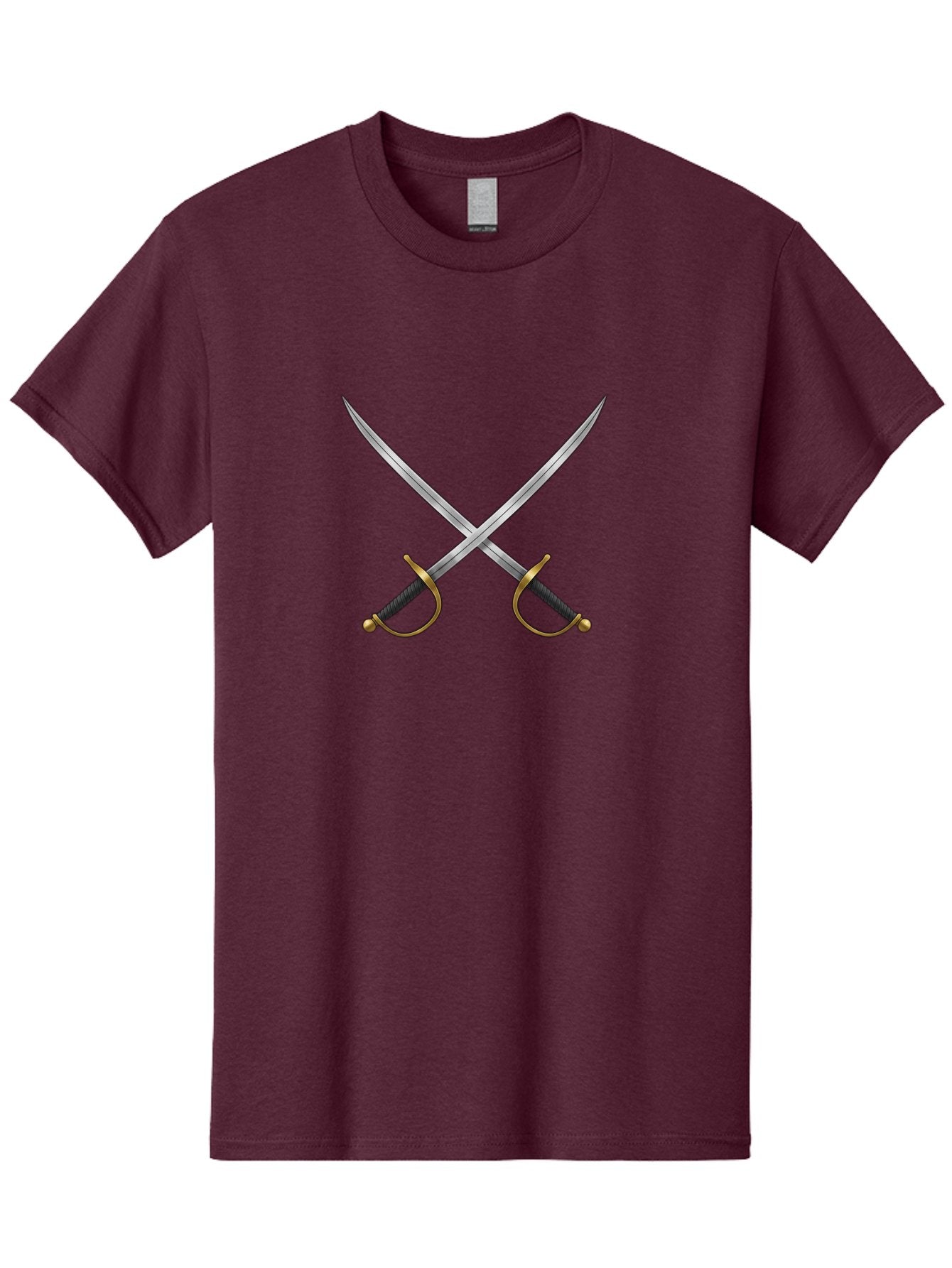 Crossed-Swords-2 Men'S Graphic Tee, 100% Cotton, Comfortable Casual Summer Wear, Machine Washable, Crossed Swords, Medieval Swords, Historical Dueling, Sword Fight, Gold Hilts, Black Grips, Metal Blades, Sword Emblem, Fencing Swords, Bac942 10