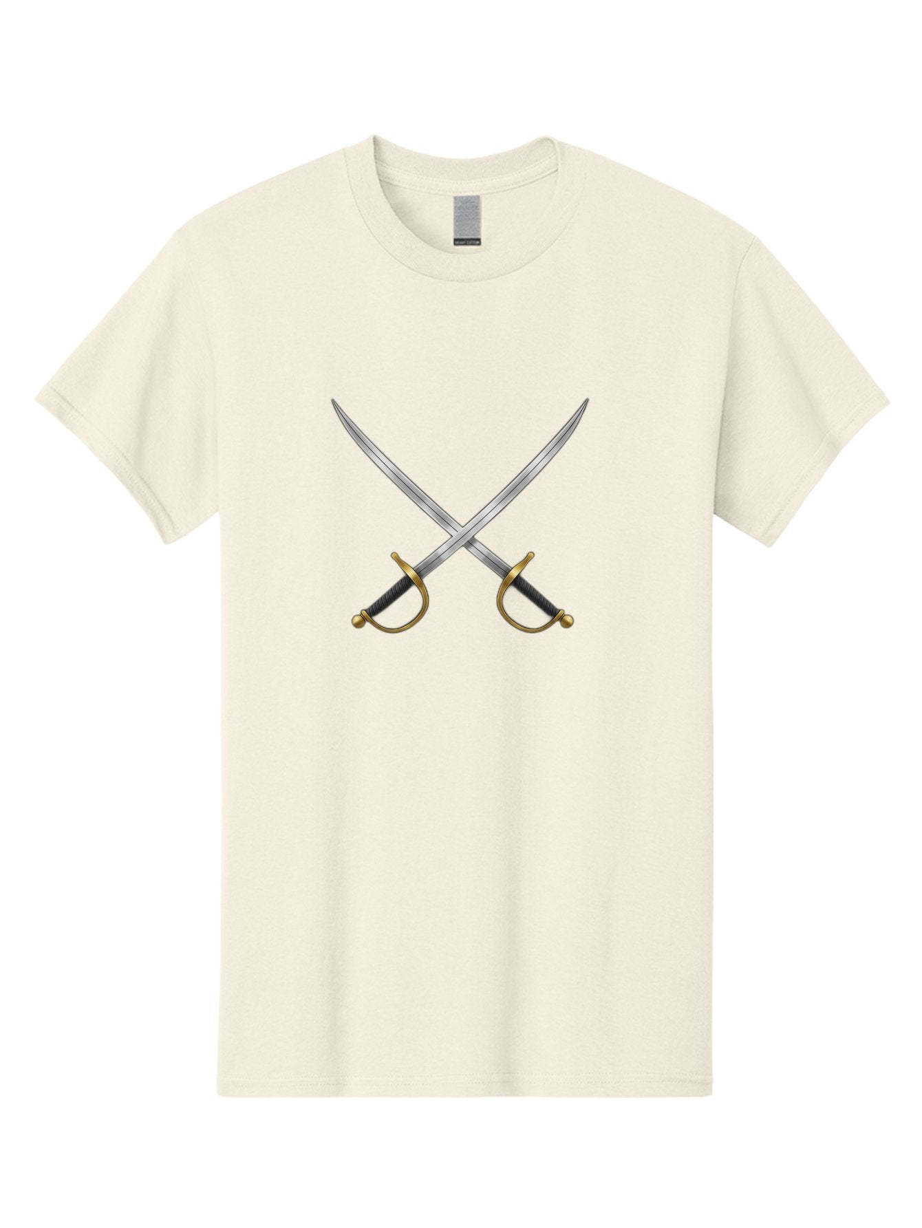 Crossed-Swords-2 Men'S Graphic Tee, 100% Cotton, Comfortable Casual Summer Wear, Machine Washable, Crossed Swords, Medieval Swords, Historical Dueling, Sword Fight, Gold Hilts, Black Grips, Metal Blades, Sword Emblem, Fencing Swords, Bac942 14