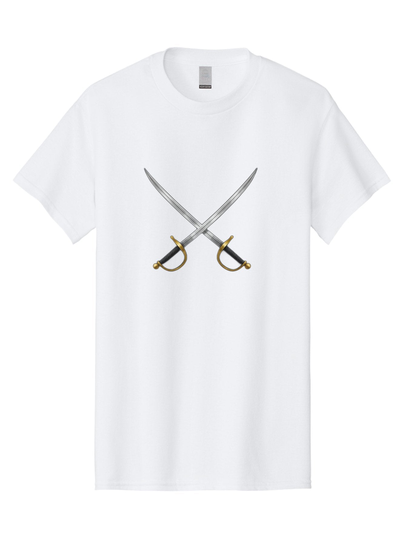 Crossed-Swords-2 Men'S Graphic Tee, 100% Cotton, Comfortable Casual Summer Wear, Machine Washable, Crossed Swords, Medieval Swords, Historical Dueling, Sword Fight, Gold Hilts, Black Grips, Metal Blades, Sword Emblem, Fencing Swords, Bac942 5