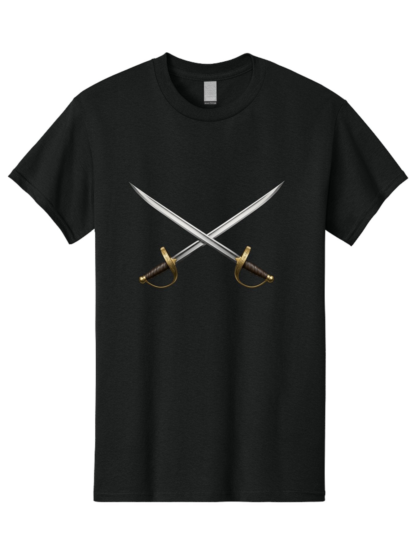 Crossed-Swords-3 Men'S Graphic Tee, 100% Cotton, Comfortable Casual Summer Wear, Machine Washable, Crossed Swords, Dueling Swords, Medieval Swords, Sharp Blades, Black Handles, Gold Accents, Symbolic Imagery, Martial Arts, Historical Combat Bac943 15