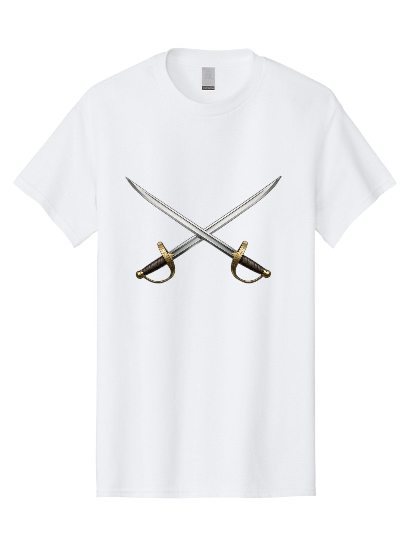 Crossed-Swords-3 Men'S Graphic Tee, 100% Cotton, Comfortable Casual Summer Wear, Machine Washable, Crossed Swords, Dueling Swords, Medieval Swords, Sharp Blades, Black Handles, Gold Accents, Symbolic Imagery, Martial Arts, Historical Combat Bac943