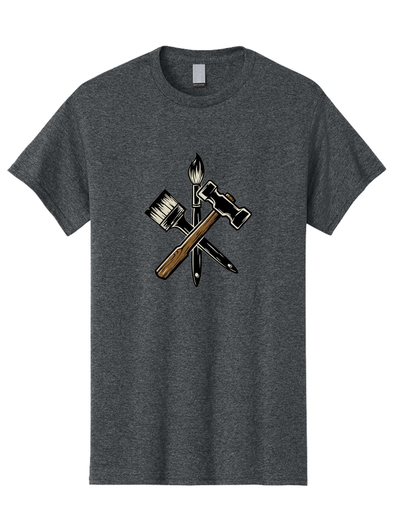 Crossed-Tools Men'S Graphic Tee, 100% Cotton, Comfortable Casual Summer Wear, Machine Washable, Paintbrush, Hammer, Pocket Knife, Art Tools, Craft Supplies, Creative Expression, Diy Projects, Handmade Crafts, Artistic Expression Bac945 15