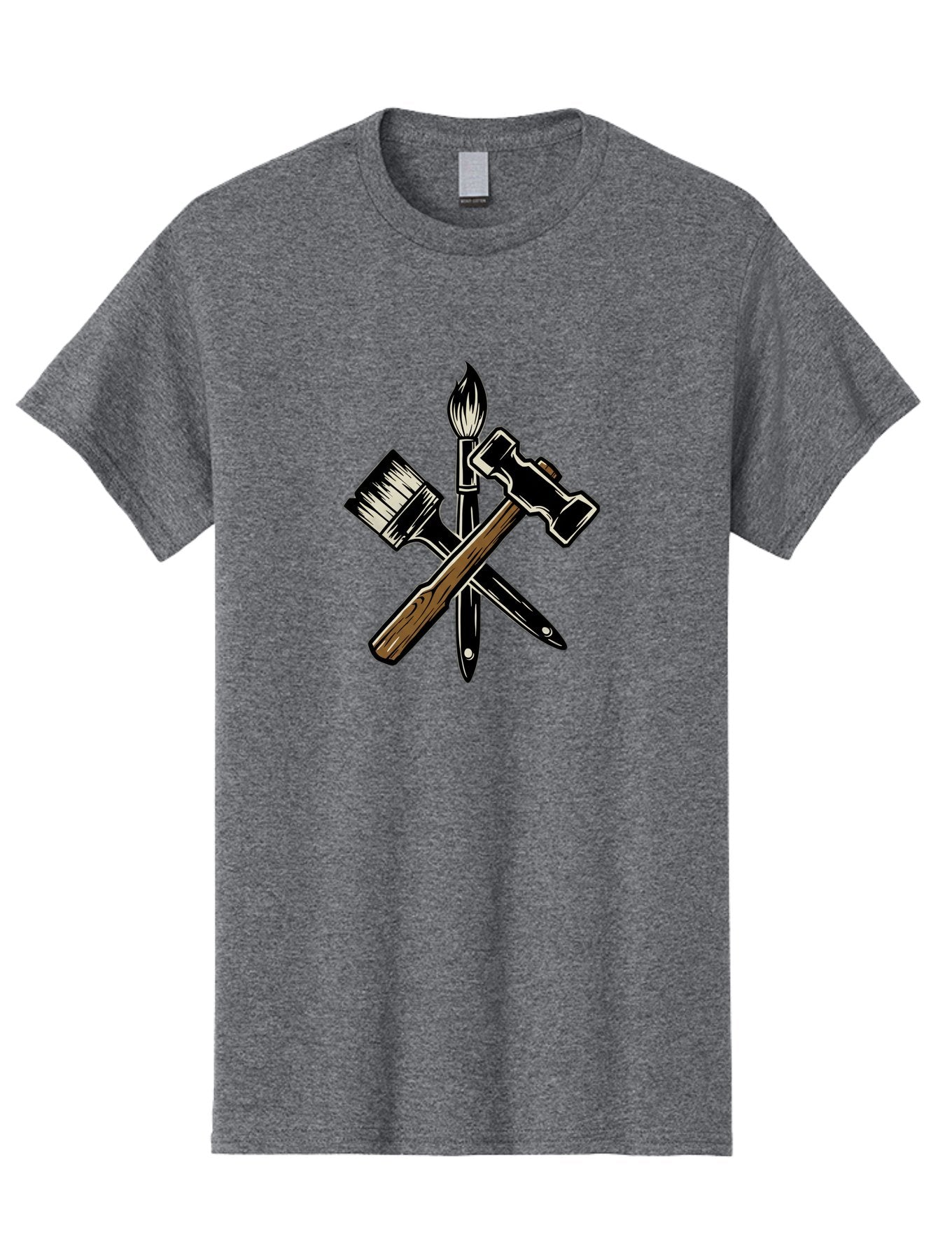 Crossed-Tools Men'S Graphic Tee, 100% Cotton, Comfortable Casual Summer Wear, Machine Washable, Paintbrush, Hammer, Pocket Knife, Art Tools, Craft Supplies, Creative Expression, Diy Projects, Handmade Crafts, Artistic Expression Bac945 7