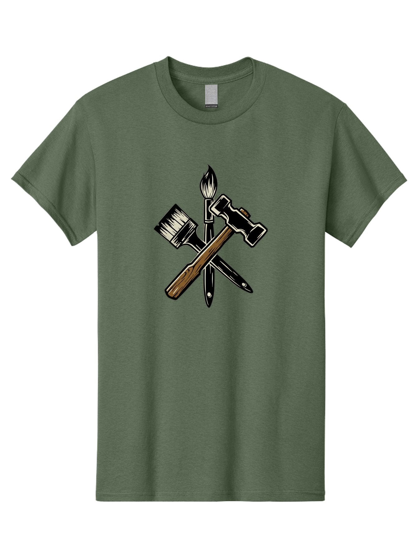 Crossed-Tools Men'S Graphic Tee, 100% Cotton, Comfortable Casual Summer Wear, Machine Washable, Paintbrush, Hammer, Pocket Knife, Art Tools, Craft Supplies, Creative Expression, Diy Projects, Handmade Crafts, Artistic Expression Bac945 10