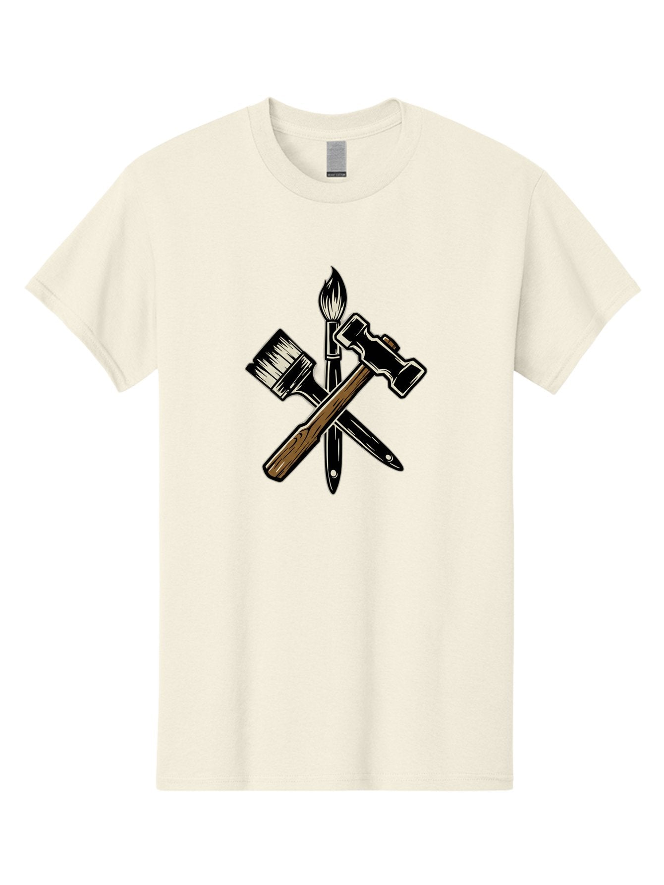 Crossed-Tools Men'S Graphic Tee, 100% Cotton, Comfortable Casual Summer Wear, Machine Washable, Paintbrush, Hammer, Pocket Knife, Art Tools, Craft Supplies, Creative Expression, Diy Projects, Handmade Crafts, Artistic Expression Bac945
