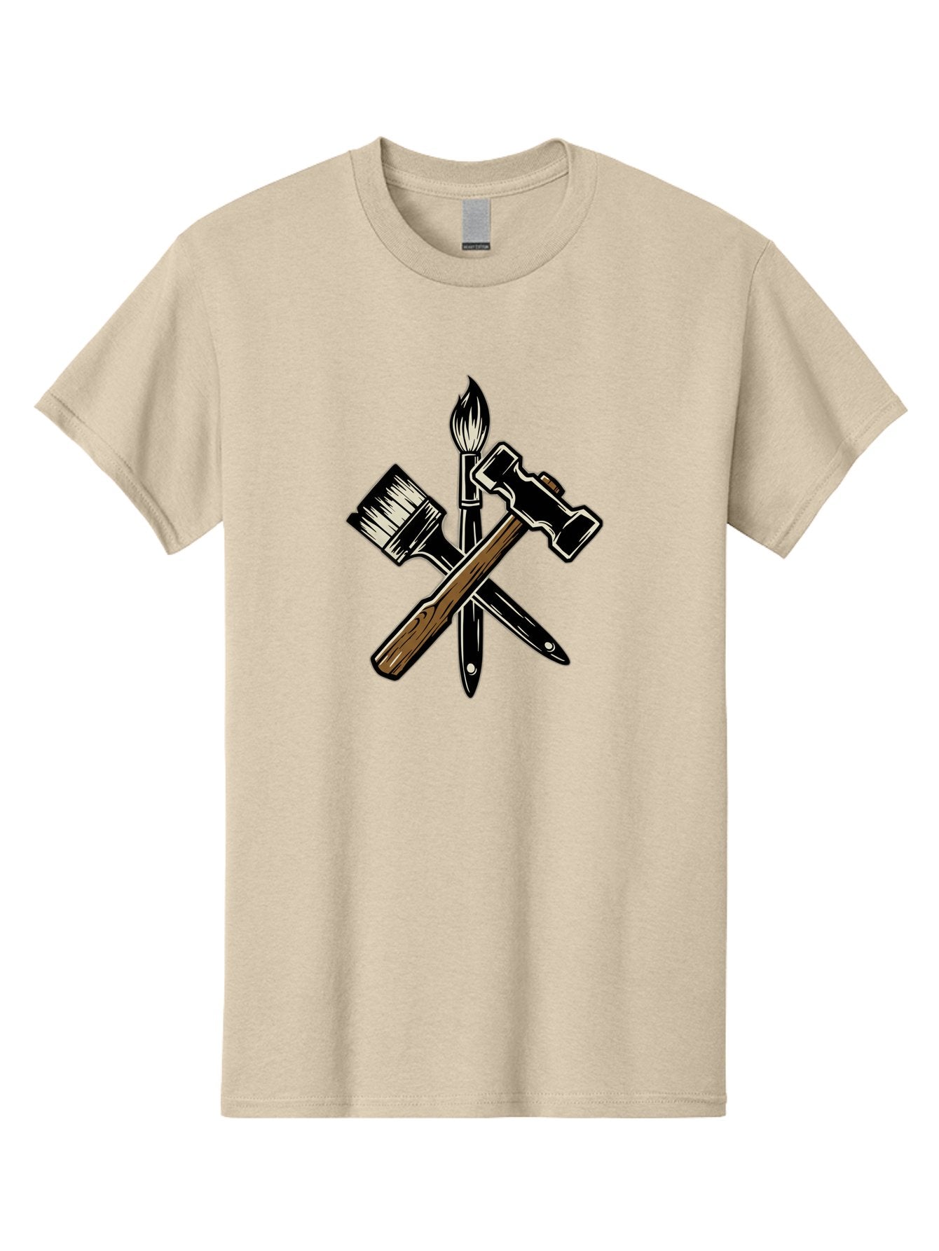Crossed-Tools Men'S Graphic Tee, 100% Cotton, Comfortable Casual Summer Wear, Machine Washable, Paintbrush, Hammer, Pocket Knife, Art Tools, Craft Supplies, Creative Expression, Diy Projects, Handmade Crafts, Artistic Expression Bac945 8