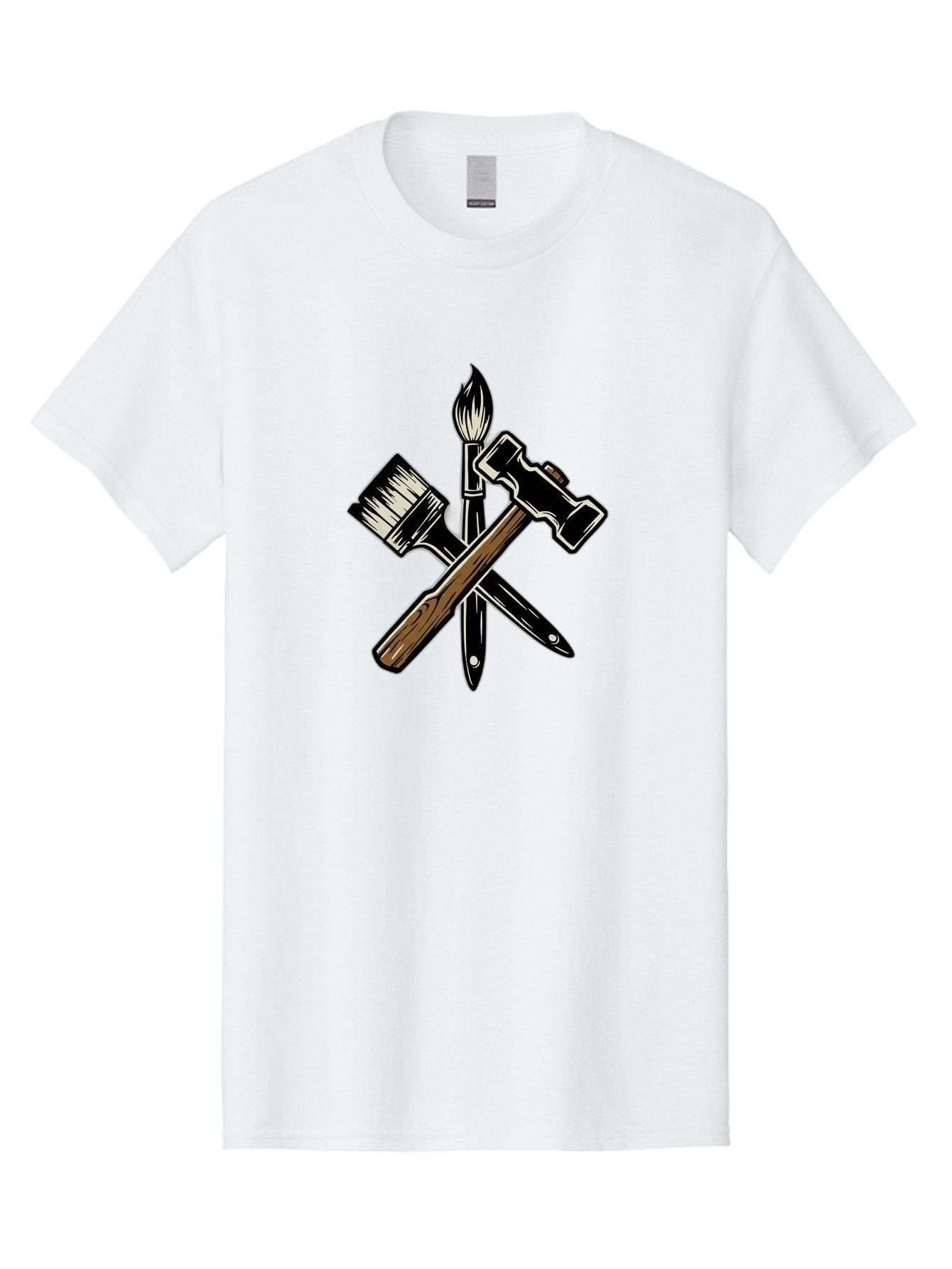Crossed-Tools Men'S Graphic Tee, 100% Cotton, Comfortable Casual Summer Wear, Machine Washable, Paintbrush, Hammer, Pocket Knife, Art Tools, Craft Supplies, Creative Expression, Diy Projects, Handmade Crafts, Artistic Expression Bac945 11