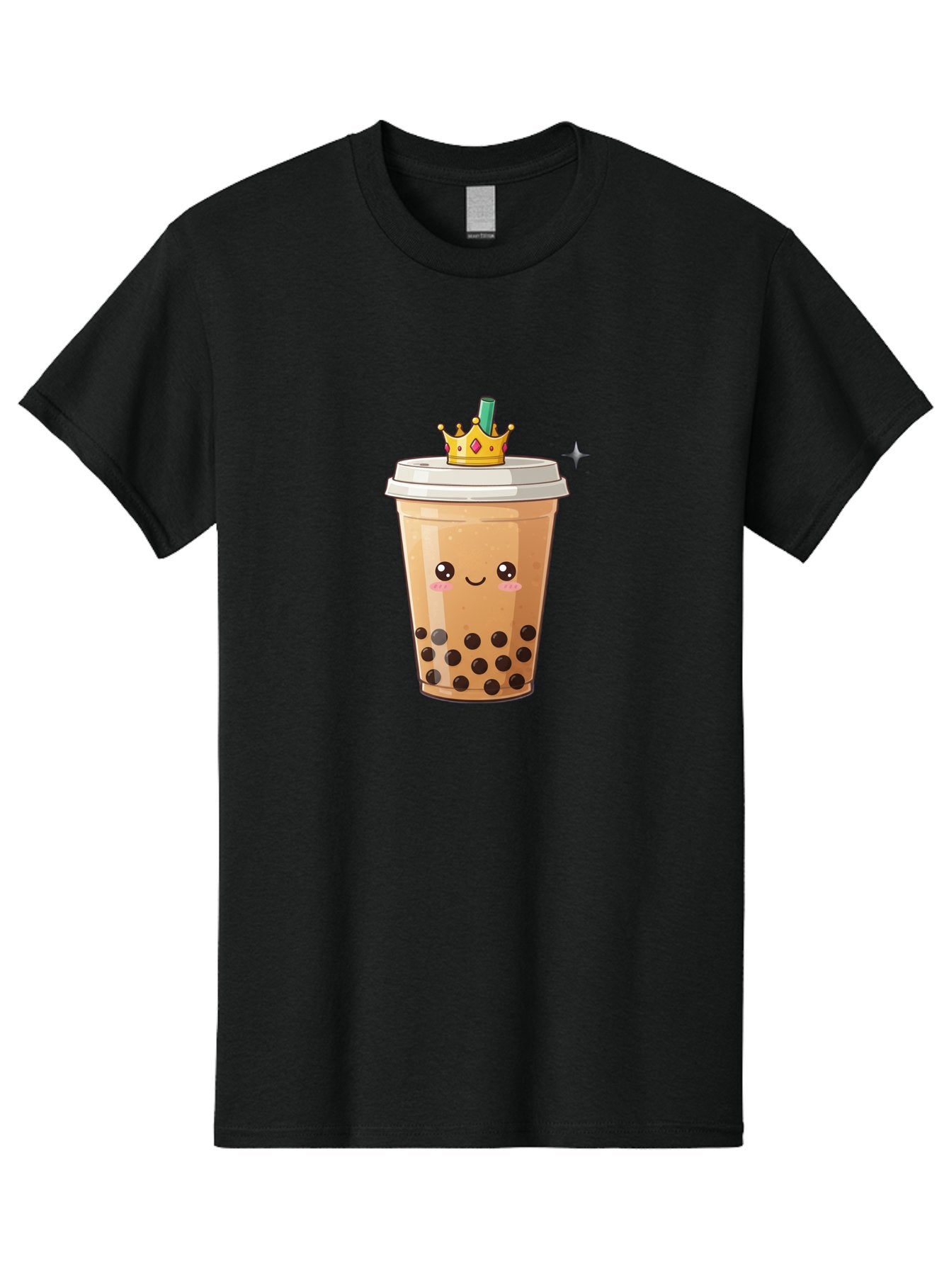 Crown-Bubble-Tea Men'S Graphic Tee, 100% Cotton, Comfortable Casual Summer Wear, Machine Washable, Bubble Tea, Cartoon Style, Kawaii, Smiling Face, Golden Crown, Boba Drink, Tea Cup, Straw, Cute, Fun, Playful, Sweet, Refreshing, Trendy Bac946 6