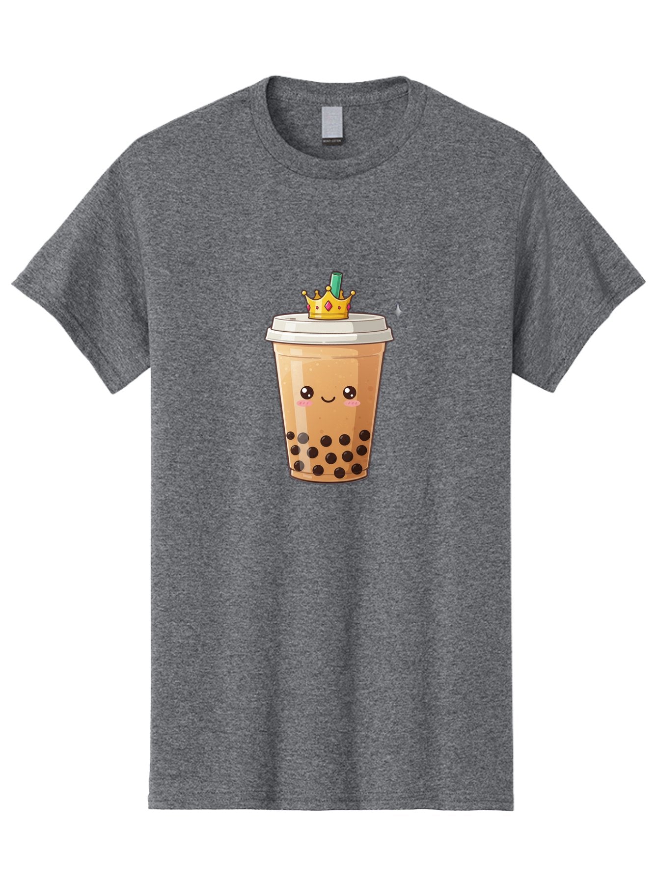 Crown-Bubble-Tea Men'S Graphic Tee, 100% Cotton, Comfortable Casual Summer Wear, Machine Washable, Bubble Tea, Cartoon Style, Kawaii, Smiling Face, Golden Crown, Boba Drink, Tea Cup, Straw, Cute, Fun, Playful, Sweet, Refreshing, Trendy Bac946