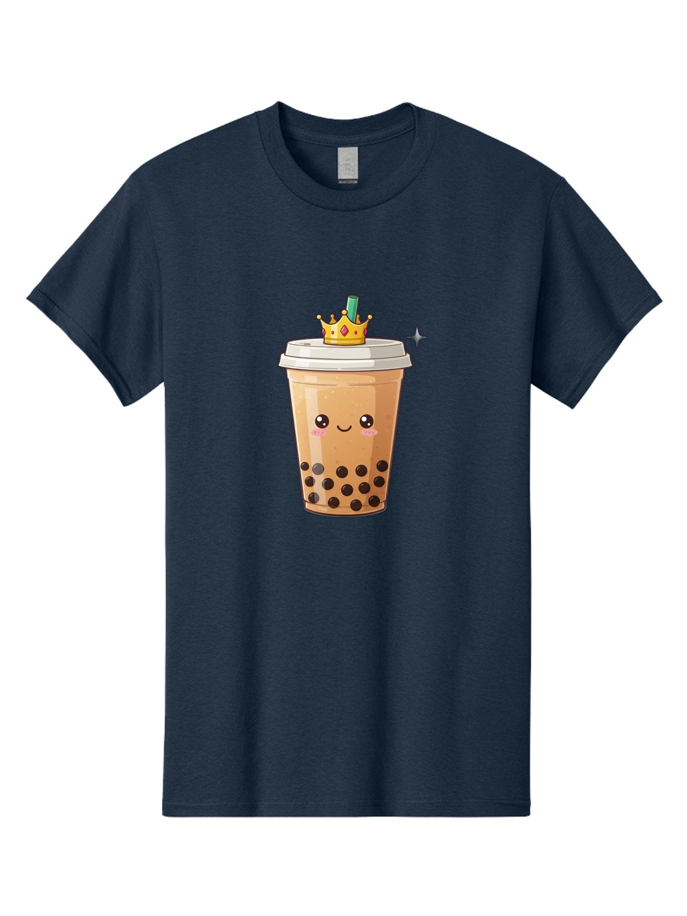 Crown-Bubble-Tea Men'S Graphic Tee, 100% Cotton, Comfortable Casual Summer Wear, Machine Washable, Bubble Tea, Cartoon Style, Kawaii, Smiling Face, Golden Crown, Boba Drink, Tea Cup, Straw, Cute, Fun, Playful, Sweet, Refreshing, Trendy Bac946 15
