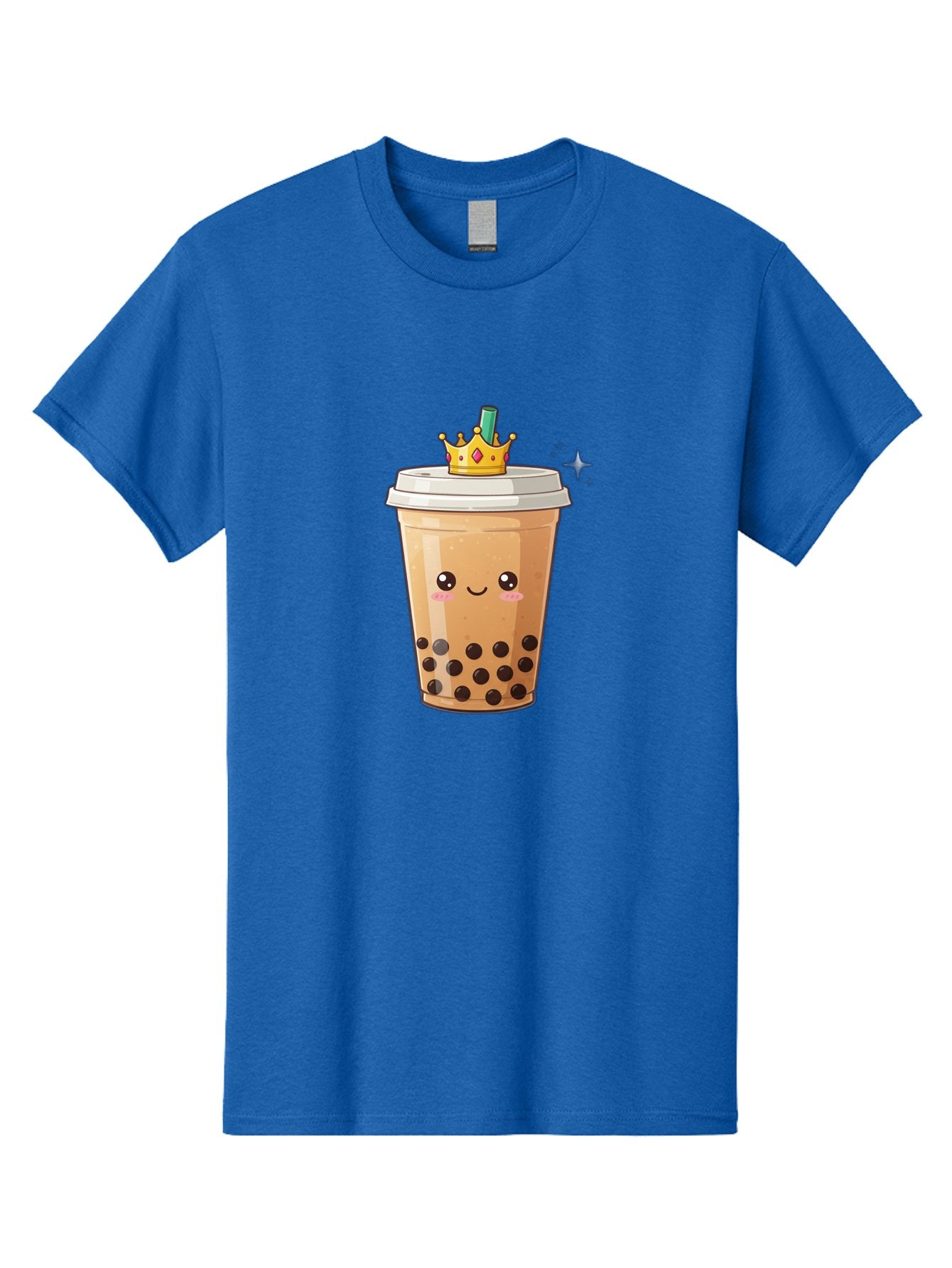 Crown-Bubble-Tea Men'S Graphic Tee, 100% Cotton, Comfortable Casual Summer Wear, Machine Washable, Bubble Tea, Cartoon Style, Kawaii, Smiling Face, Golden Crown, Boba Drink, Tea Cup, Straw, Cute, Fun, Playful, Sweet, Refreshing, Trendy Bac946 12