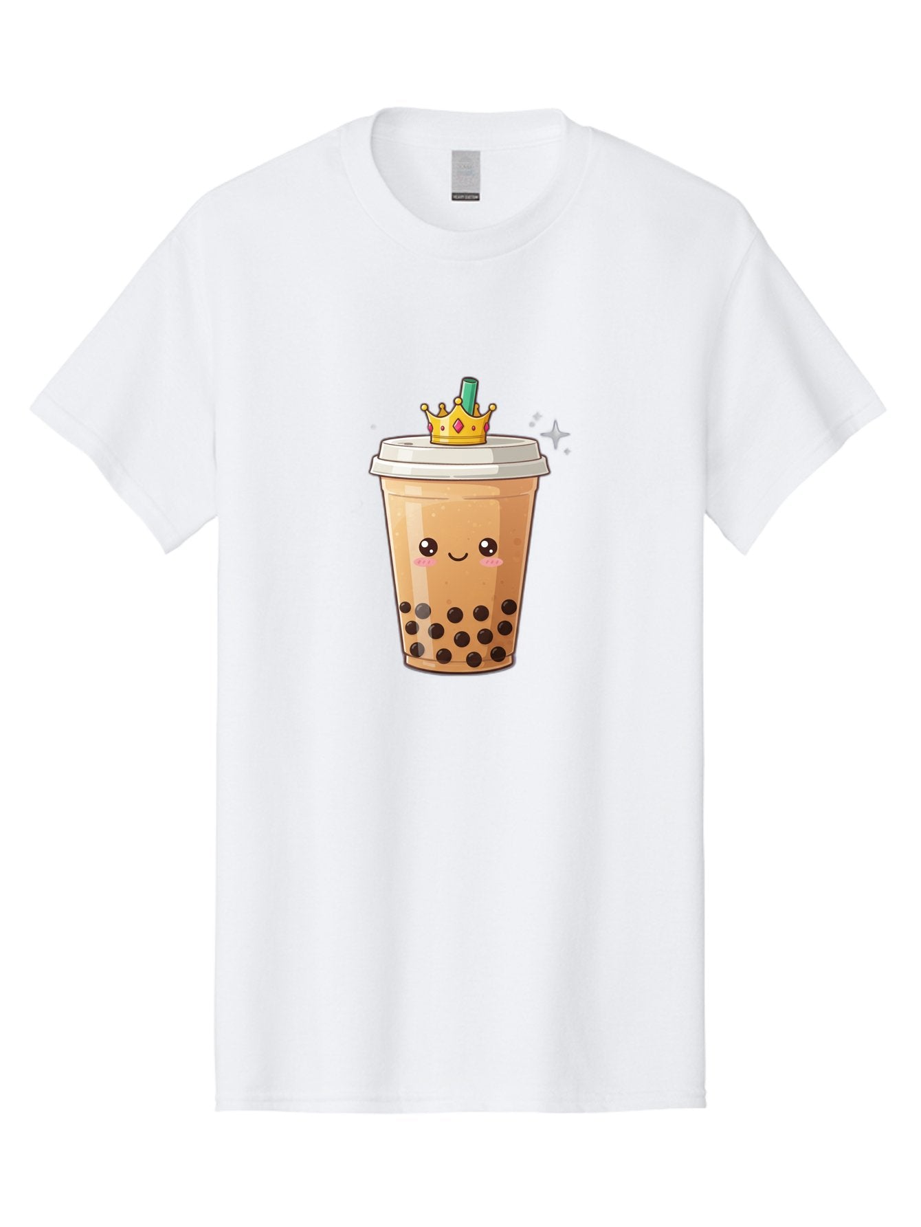 Crown-Bubble-Tea Men'S Graphic Tee, 100% Cotton, Comfortable Casual Summer Wear, Machine Washable, Bubble Tea, Cartoon Style, Kawaii, Smiling Face, Golden Crown, Boba Drink, Tea Cup, Straw, Cute, Fun, Playful, Sweet, Refreshing, Trendy Bac946 4