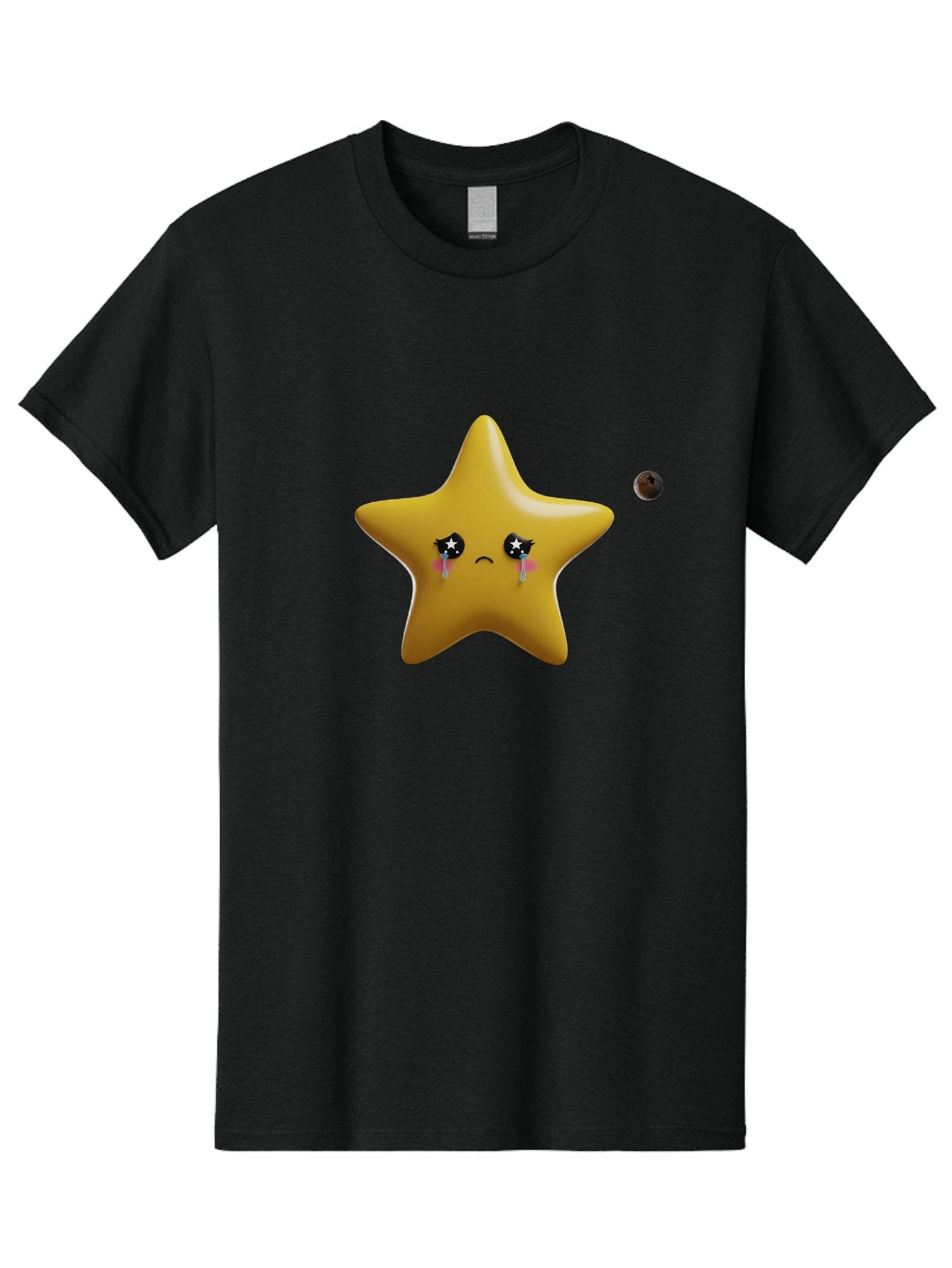 Crying-Star Men'S Graphic Tee, 100% Cotton, Comfortable Casual Summer Wear, Machine Washable, Sad Star, Crying Face, Tears, Sorrowful Expression, Frowning Star, Sorrow, Disappointment, Sadness, Star Emoji Bac949 6