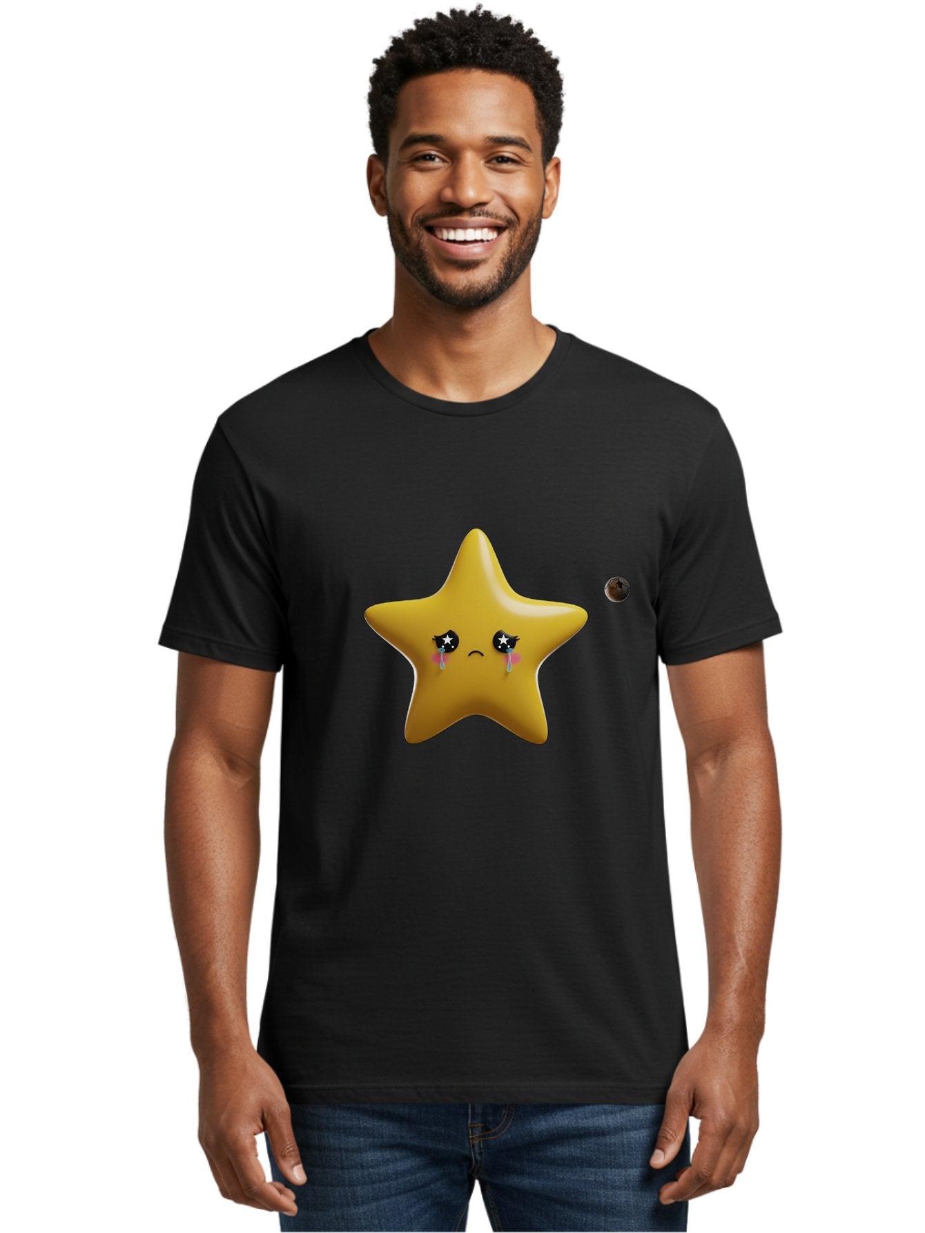 Crying-Star Men'S Graphic Tee, 100% Cotton, Comfortable Casual Summer Wear, Machine Washable, Sad Star, Crying Face, Tears, Sorrowful Expression, Frowning Star, Sorrow, Disappointment, Sadness, Star Emoji Bac949 24