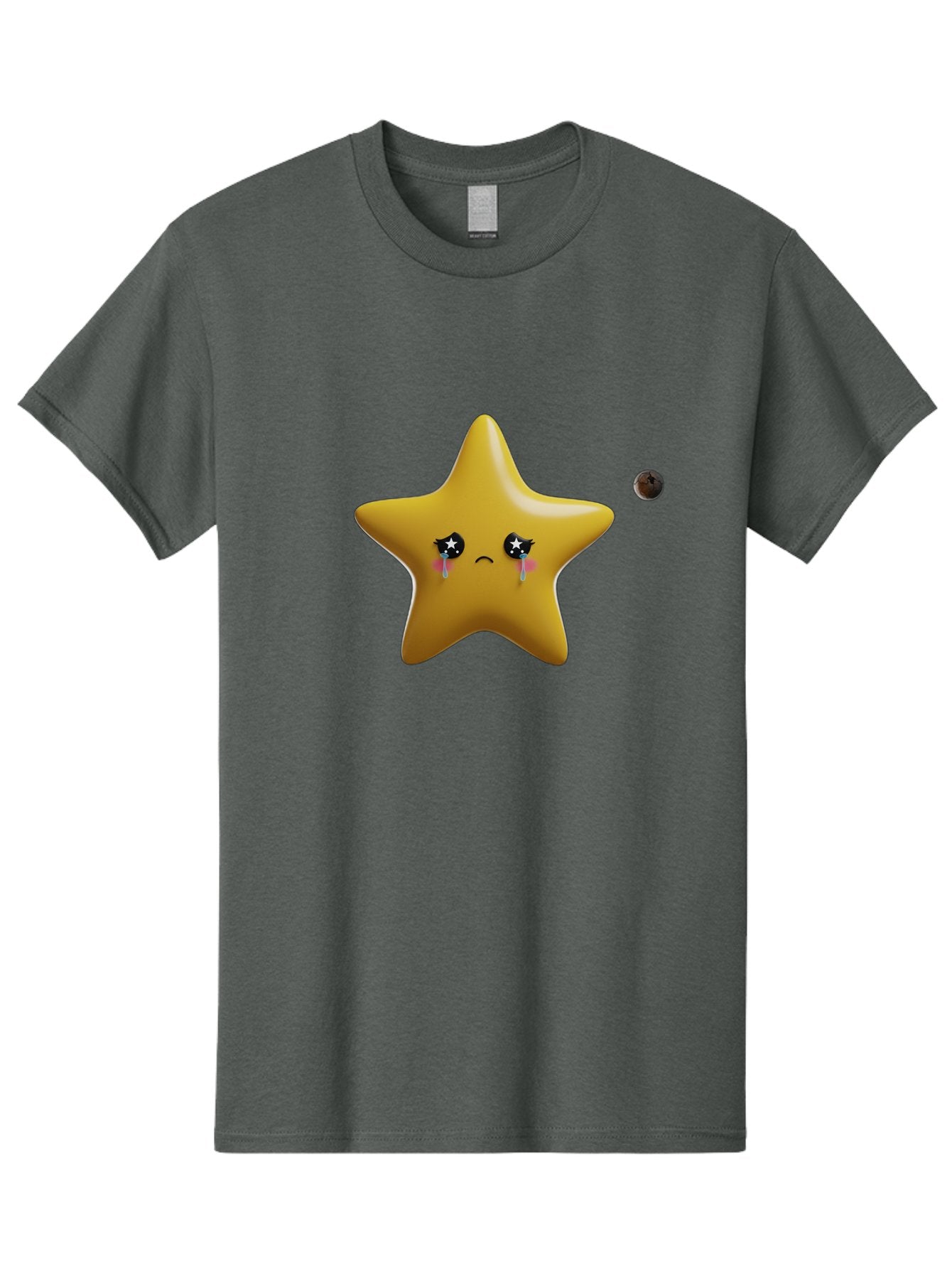 Crying-Star Men'S Graphic Tee, 100% Cotton, Comfortable Casual Summer Wear, Machine Washable, Sad Star, Crying Face, Tears, Sorrowful Expression, Frowning Star, Sorrow, Disappointment, Sadness, Star Emoji Bac949 12
