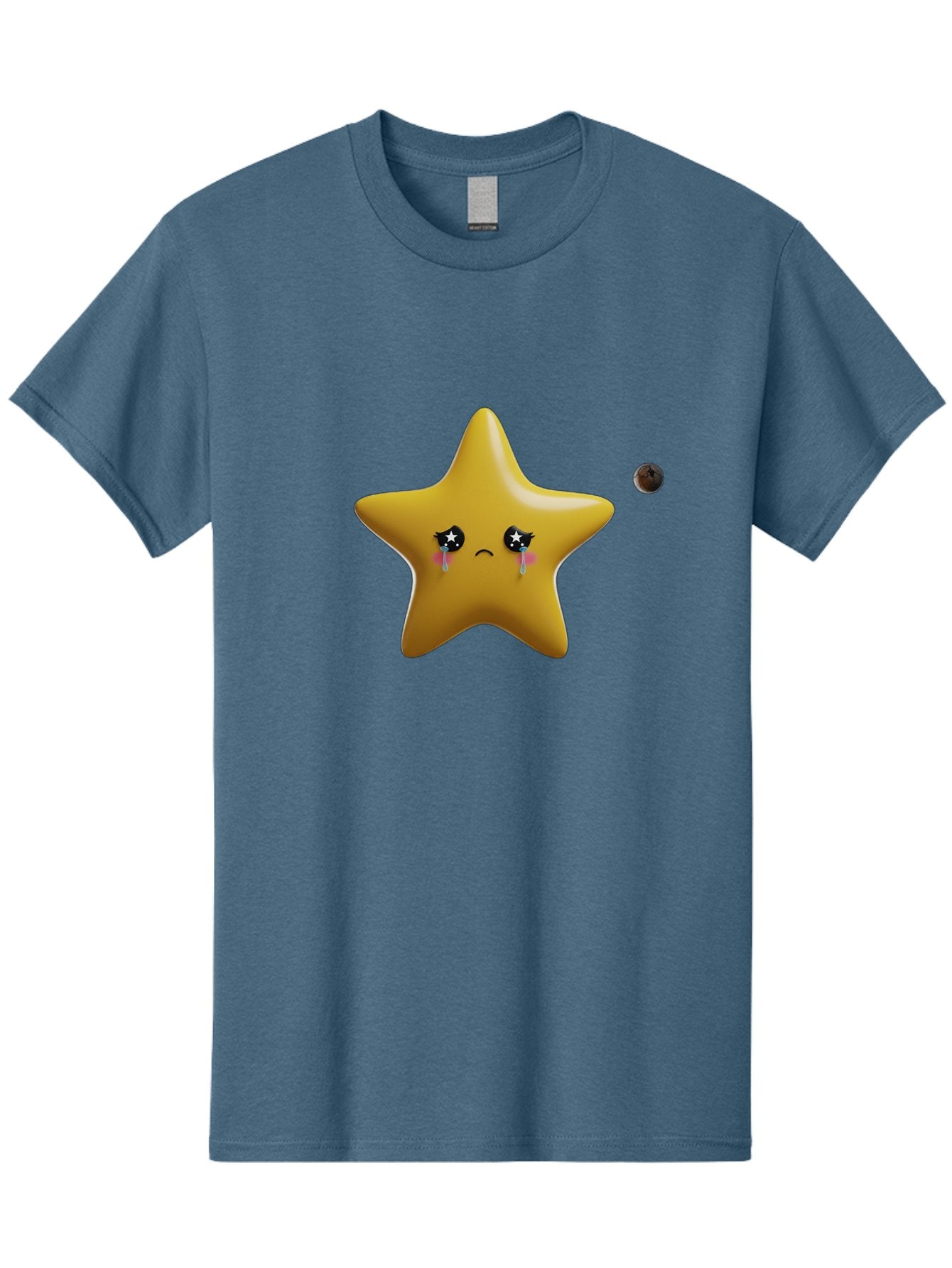 Crying-Star Men'S Graphic Tee, 100% Cotton, Comfortable Casual Summer Wear, Machine Washable, Sad Star, Crying Face, Tears, Sorrowful Expression, Frowning Star, Sorrow, Disappointment, Sadness, Star Emoji Bac949 4