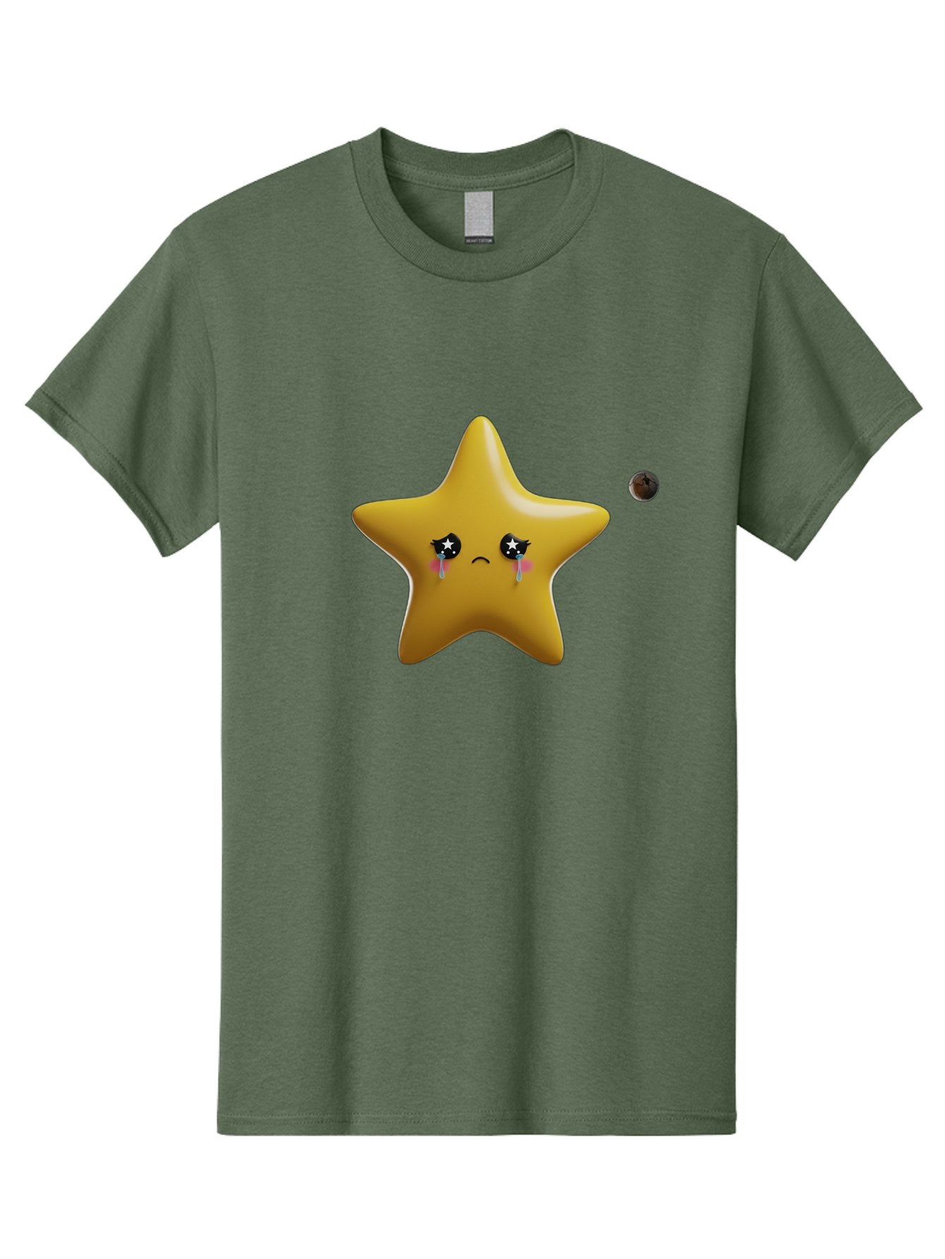 Crying-Star Men'S Graphic Tee, 100% Cotton, Comfortable Casual Summer Wear, Machine Washable, Sad Star, Crying Face, Tears, Sorrowful Expression, Frowning Star, Sorrow, Disappointment, Sadness, Star Emoji Bac949 5