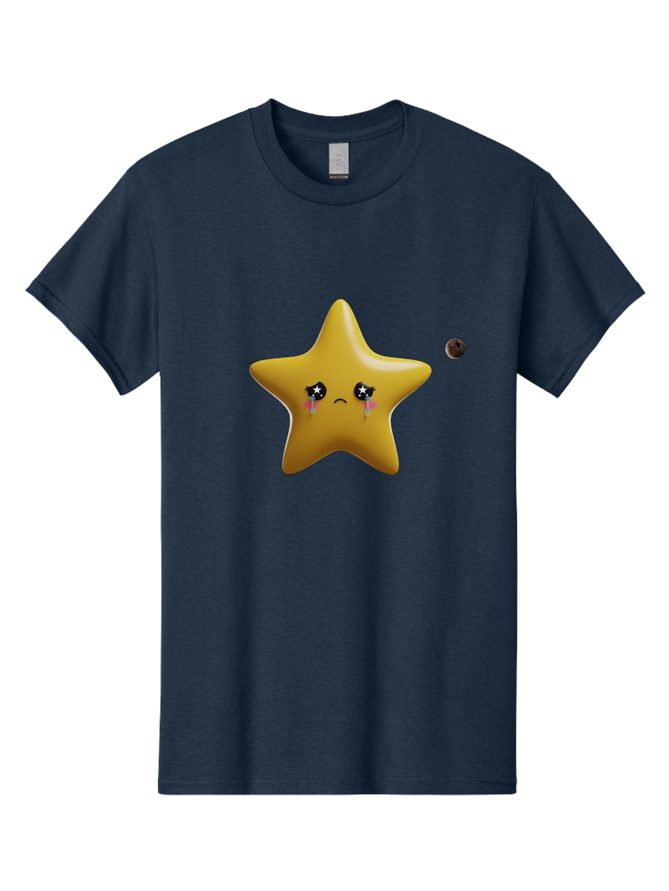 Crying-Star Men'S Graphic Tee, 100% Cotton, Comfortable Casual Summer Wear, Machine Washable, Sad Star, Crying Face, Tears, Sorrowful Expression, Frowning Star, Sorrow, Disappointment, Sadness, Star Emoji Bac949