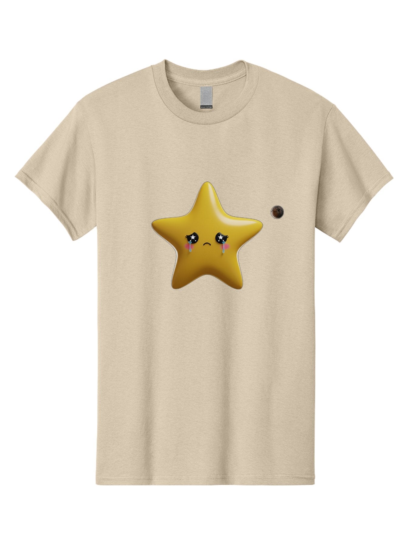 Crying-Star Men'S Graphic Tee, 100% Cotton, Comfortable Casual Summer Wear, Machine Washable, Sad Star, Crying Face, Tears, Sorrowful Expression, Frowning Star, Sorrow, Disappointment, Sadness, Star Emoji Bac949 3