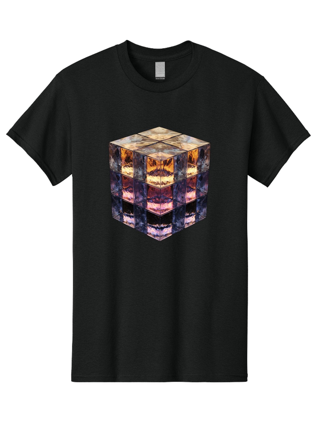 Cube-With-Mirrored-Faces Men'S Graphic Tee, 100% Cotton, Comfortable Casual Summer Wear, Machine Washable, Mirrored Cube, Reflective Surfaces, Abstract Art, Kaleidoscope Effect, Mirrored Reflections, 3D Rendering, Futuristic Design Bac951 10