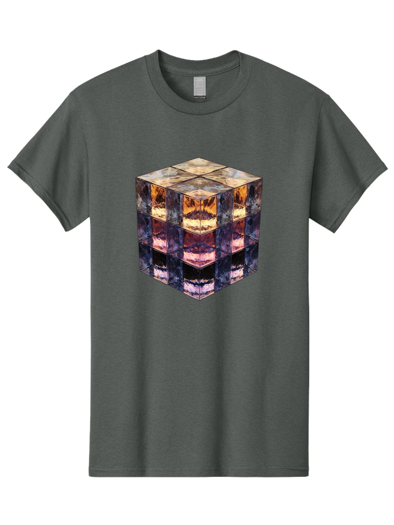 Cube-With-Mirrored-Faces Men'S Graphic Tee, 100% Cotton, Comfortable Casual Summer Wear, Machine Washable, Mirrored Cube, Reflective Surfaces, Abstract Art, Kaleidoscope Effect, Mirrored Reflections, 3D Rendering, Futuristic Design Bac951 9