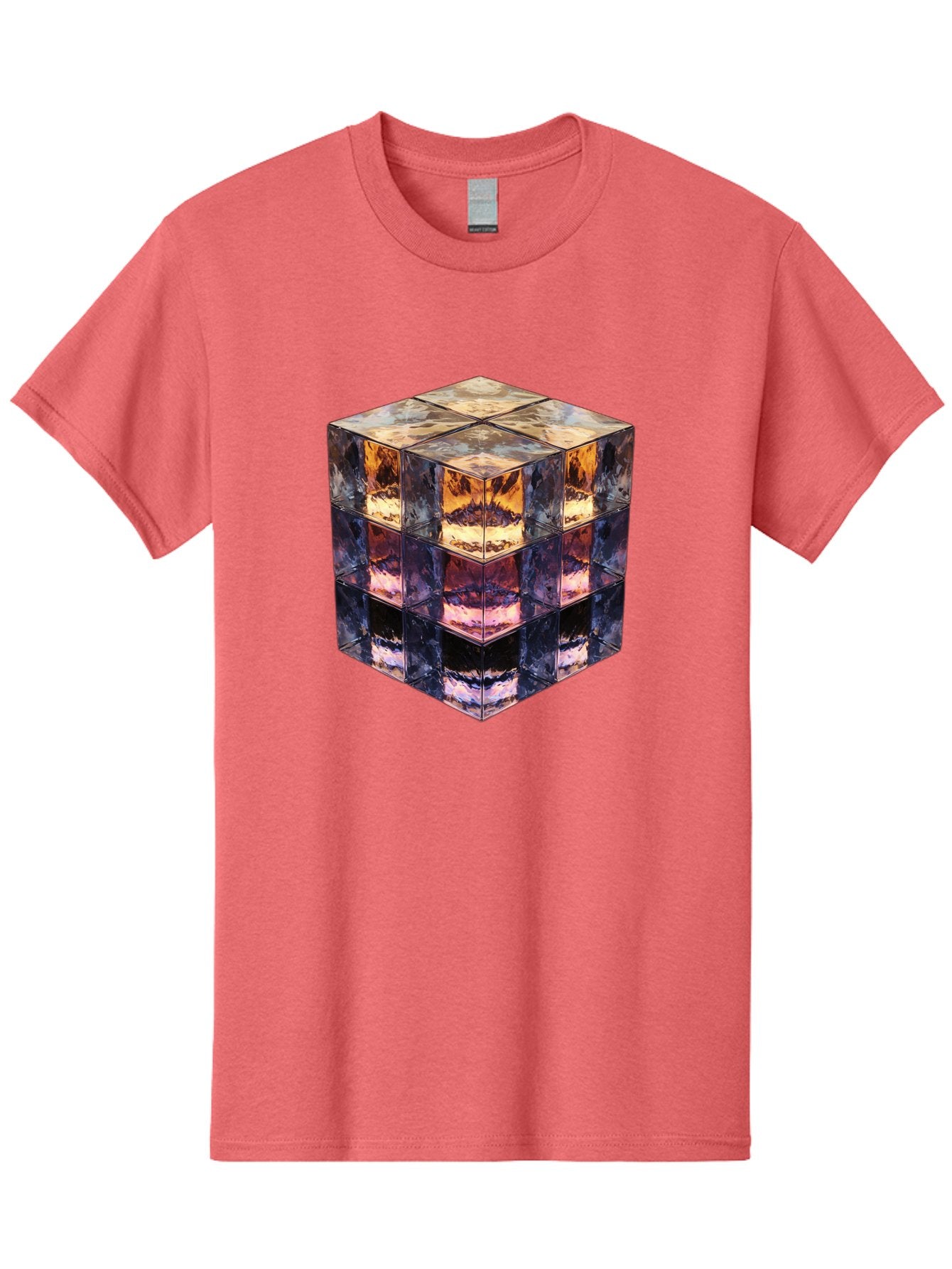 Cube-With-Mirrored-Faces Men'S Graphic Tee, 100% Cotton, Comfortable Casual Summer Wear, Machine Washable, Mirrored Cube, Reflective Surfaces, Abstract Art, Kaleidoscope Effect, Mirrored Reflections, 3D Rendering, Futuristic Design Bac951 15