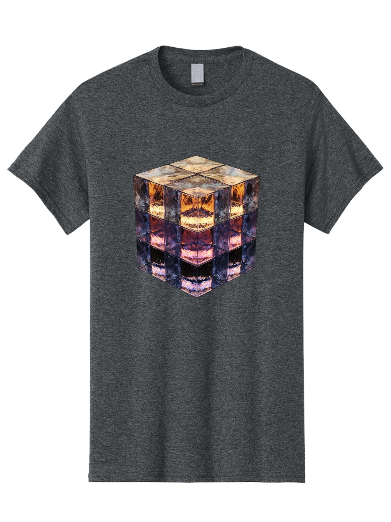 Cube-With-Mirrored-Faces Men'S Graphic Tee, 100% Cotton, Comfortable Casual Summer Wear, Machine Washable, Mirrored Cube, Reflective Surfaces, Abstract Art, Kaleidoscope Effect, Mirrored Reflections, 3D Rendering, Futuristic Design Bac951 11