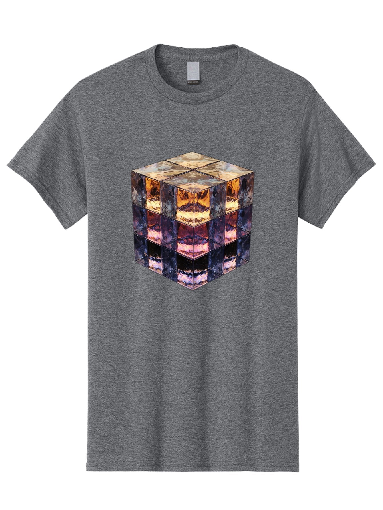 Cube-With-Mirrored-Faces Men'S Graphic Tee, 100% Cotton, Comfortable Casual Summer Wear, Machine Washable, Mirrored Cube, Reflective Surfaces, Abstract Art, Kaleidoscope Effect, Mirrored Reflections, 3D Rendering, Futuristic Design Bac951 12