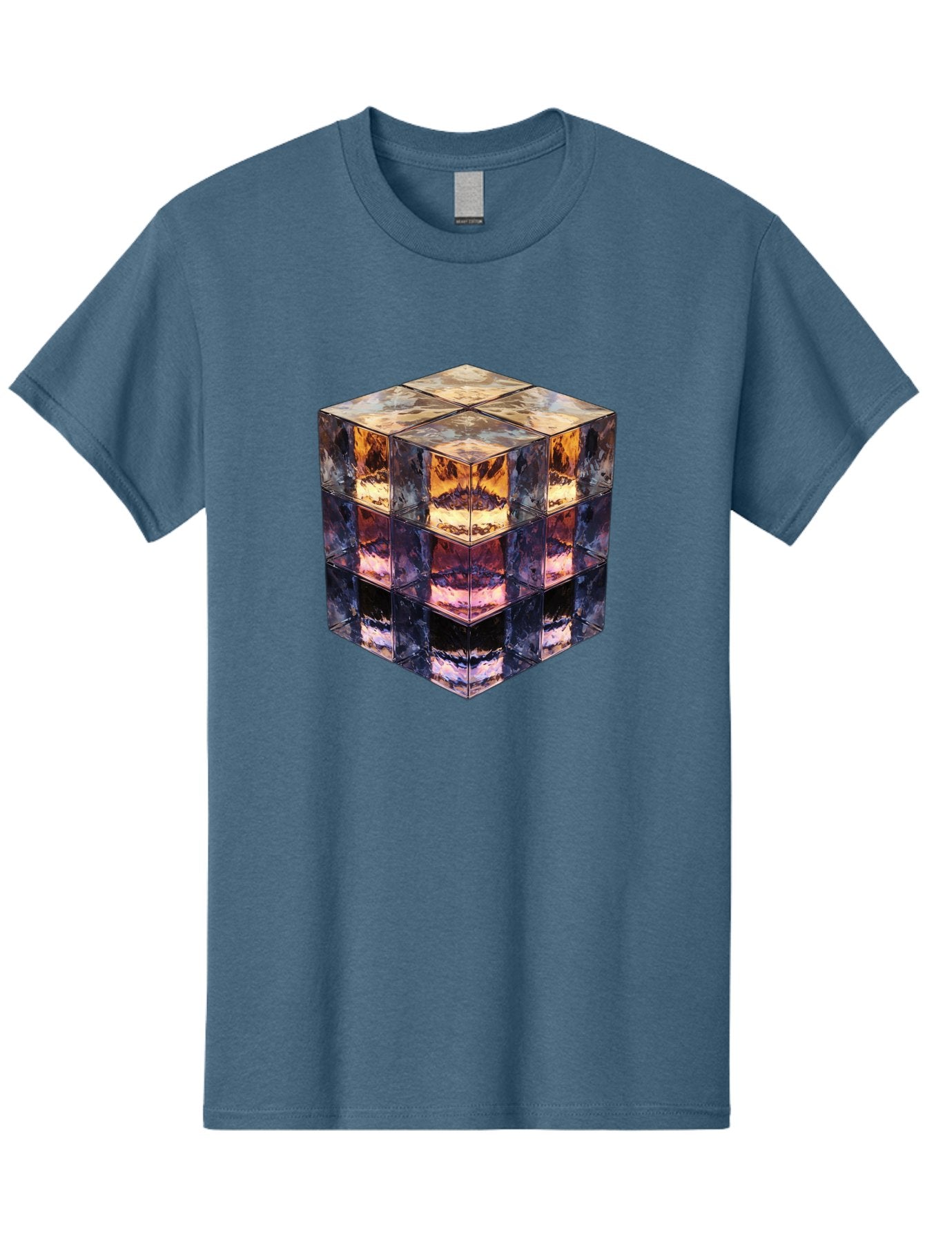 Cube-With-Mirrored-Faces Men'S Graphic Tee, 100% Cotton, Comfortable Casual Summer Wear, Machine Washable, Mirrored Cube, Reflective Surfaces, Abstract Art, Kaleidoscope Effect, Mirrored Reflections, 3D Rendering, Futuristic Design Bac951 8