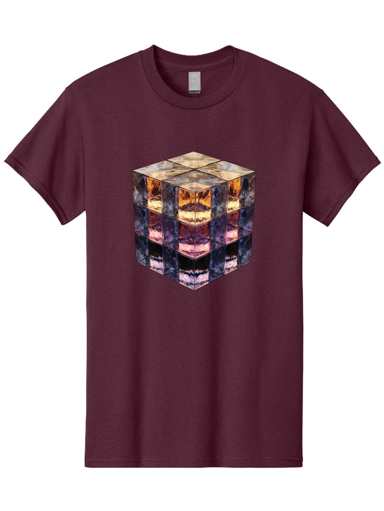 Cube-With-Mirrored-Faces Men'S Graphic Tee, 100% Cotton, Comfortable Casual Summer Wear, Machine Washable, Mirrored Cube, Reflective Surfaces, Abstract Art, Kaleidoscope Effect, Mirrored Reflections, 3D Rendering, Futuristic Design Bac951 6