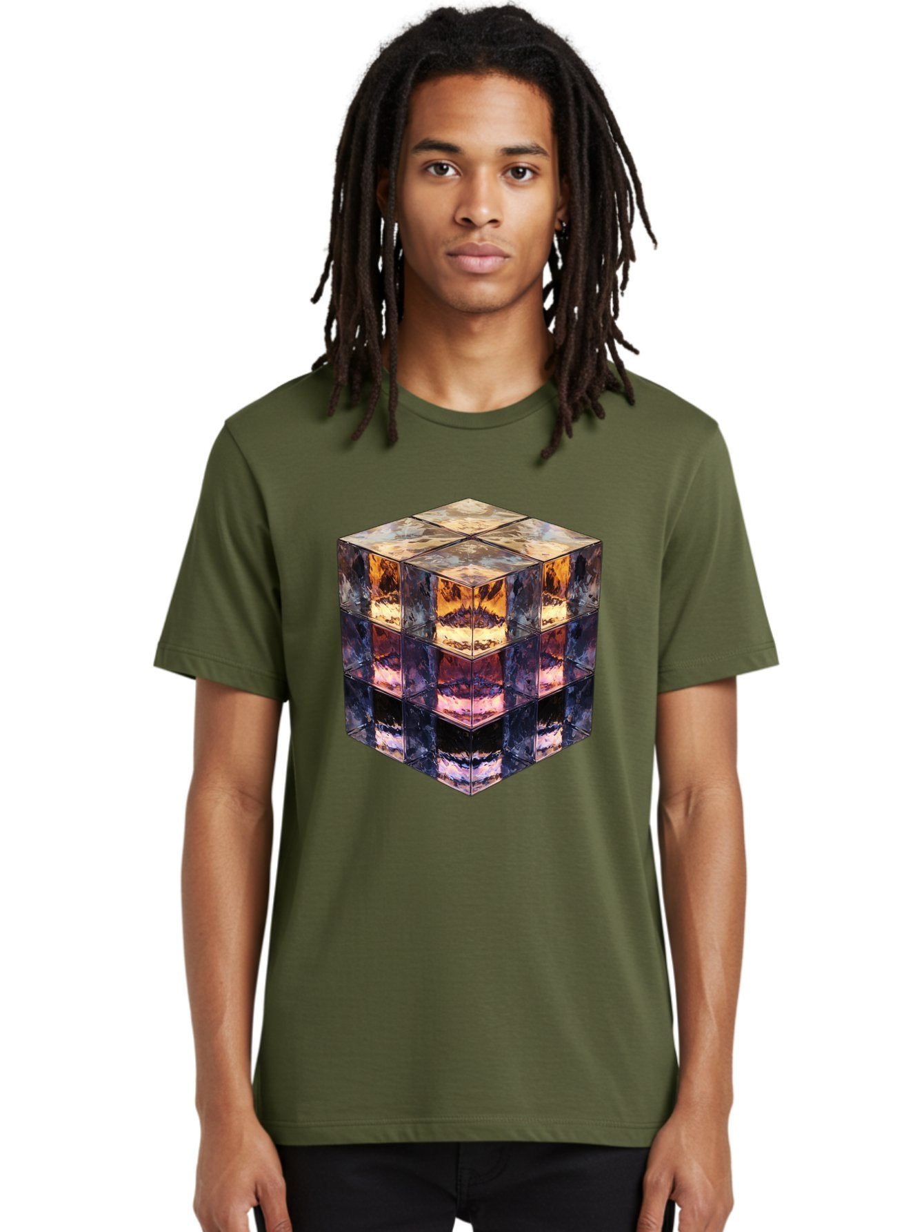 Cube-With-Mirrored-Faces Men'S Graphic Tee, 100% Cotton, Comfortable Casual Summer Wear, Machine Washable, Mirrored Cube, Reflective Surfaces, Abstract Art, Kaleidoscope Effect, Mirrored Reflections, 3D Rendering, Futuristic Design Bac951 20