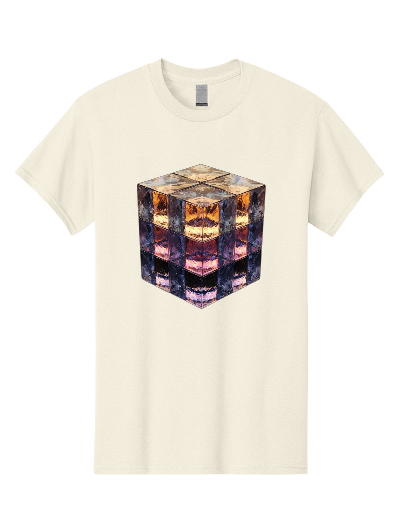 Cube-With-Mirrored-Faces Men'S Graphic Tee, 100% Cotton, Comfortable Casual Summer Wear, Machine Washable, Mirrored Cube, Reflective Surfaces, Abstract Art, Kaleidoscope Effect, Mirrored Reflections, 3D Rendering, Futuristic Design Bac951 7