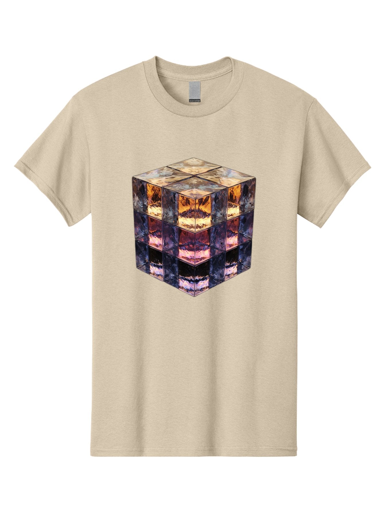 Cube-With-Mirrored-Faces Men'S Graphic Tee, 100% Cotton, Comfortable Casual Summer Wear, Machine Washable, Mirrored Cube, Reflective Surfaces, Abstract Art, Kaleidoscope Effect, Mirrored Reflections, 3D Rendering, Futuristic Design Bac951