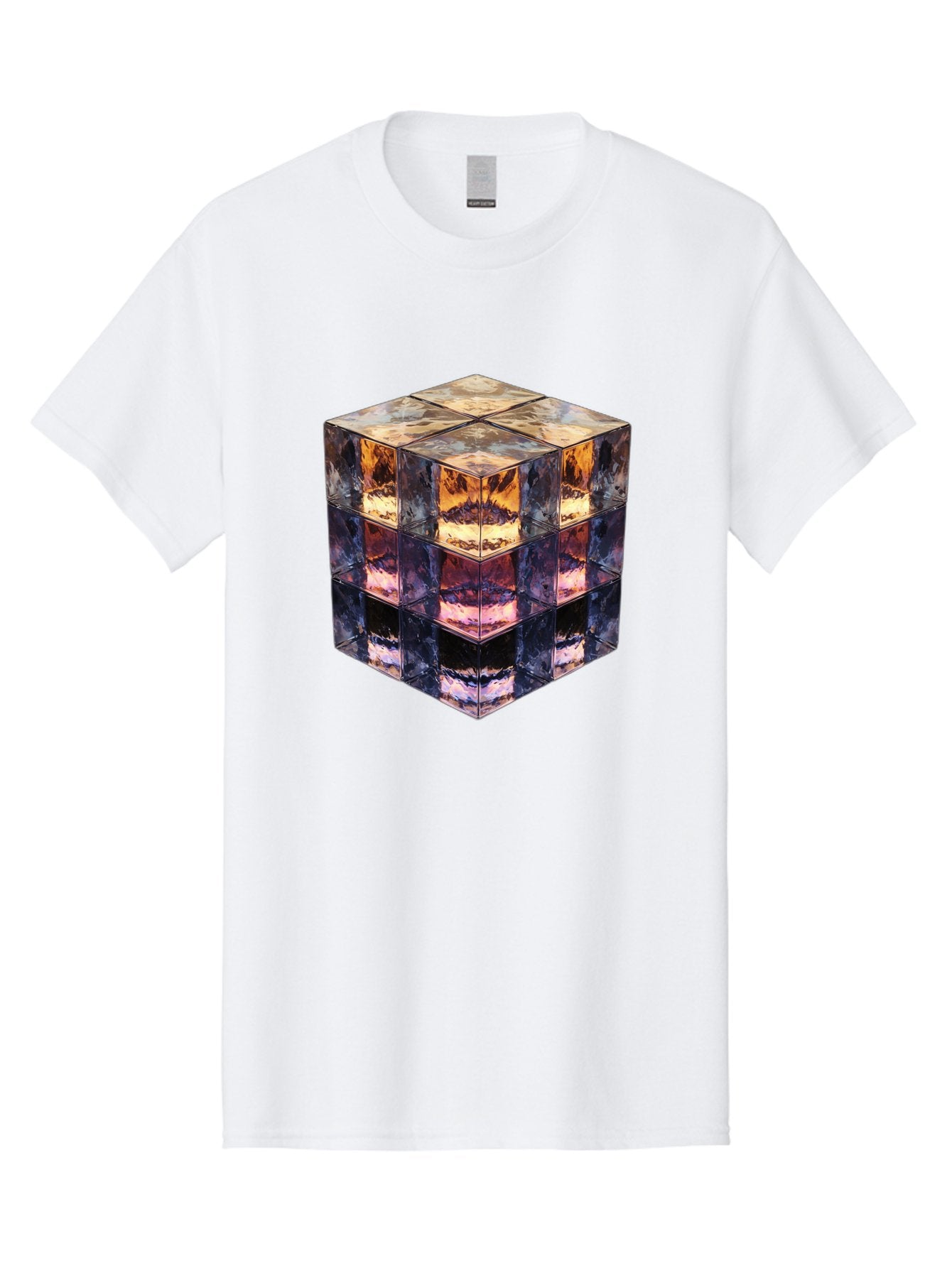 Cube-With-Mirrored-Faces Men'S Graphic Tee, 100% Cotton, Comfortable Casual Summer Wear, Machine Washable, Mirrored Cube, Reflective Surfaces, Abstract Art, Kaleidoscope Effect, Mirrored Reflections, 3D Rendering, Futuristic Design Bac951 4