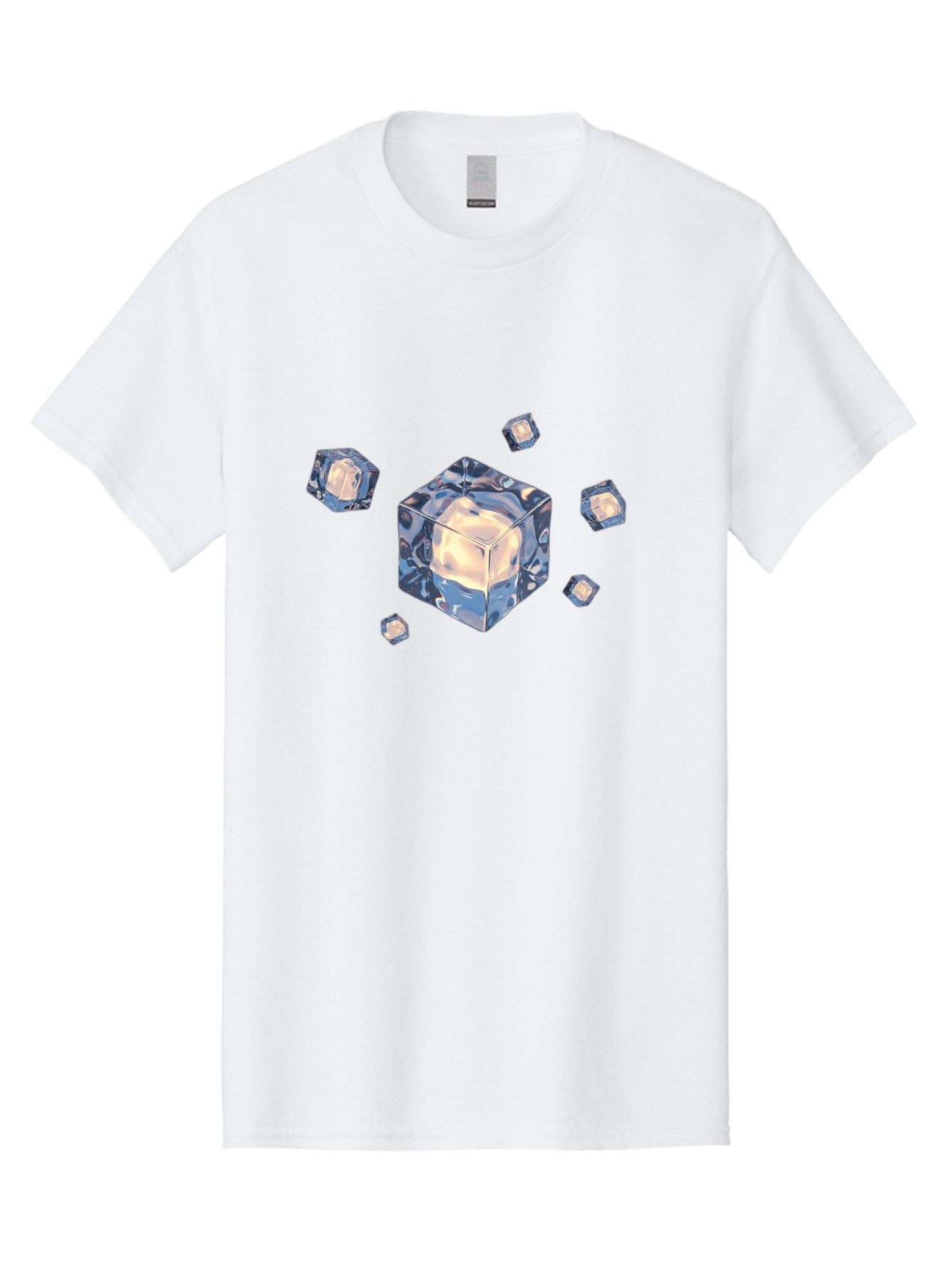 Cube Men'S Graphic Tee, 100% Cotton, Comfortable Casual Summer Wear, Machine Washable, Crystal Cubes, Shiny Surface, Reflective Quality, Blue And White Hues, Floating Cubes, Modern Design, Futuristic Elements, Abstract Composition, Digital Art Bac952