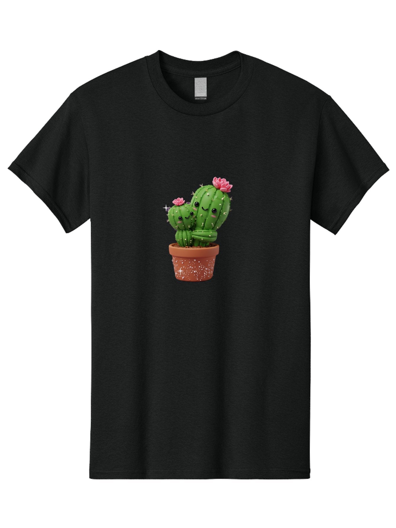Cuddly-Cacti Men'S Graphic Tee, 100% Cotton, Comfortable Casual Summer Wear, Machine Washable, Hugging Cacti, Cute Cartoon Style, Smiling Faces, Pink Flowers, Red Pot, White Sparkles, Kawaii, Desert Plants, Adorable Decoration, Fun Gift Bac953 12