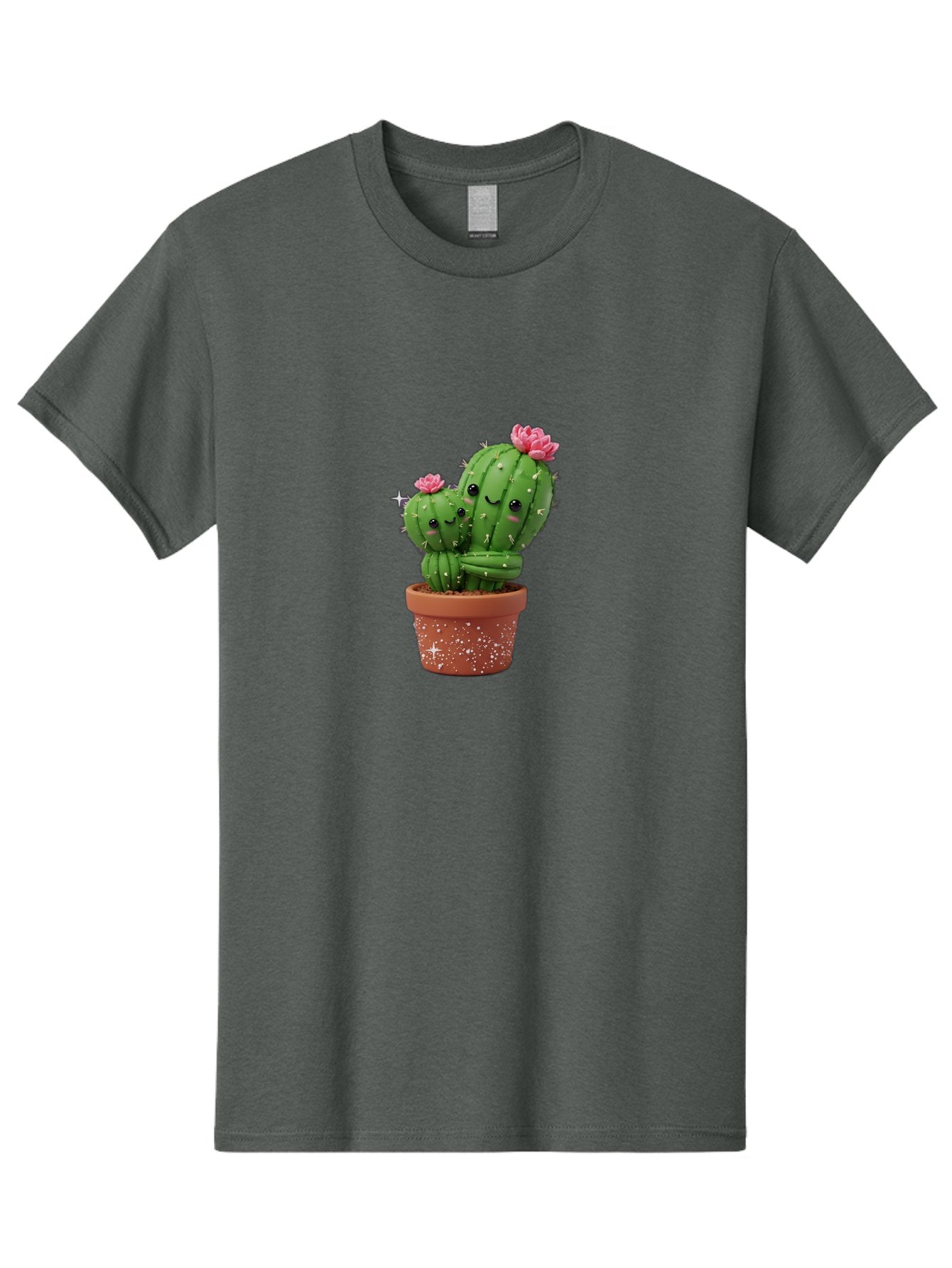Cuddly-Cacti Men'S Graphic Tee, 100% Cotton, Comfortable Casual Summer Wear, Machine Washable, Hugging Cacti, Cute Cartoon Style, Smiling Faces, Pink Flowers, Red Pot, White Sparkles, Kawaii, Desert Plants, Adorable Decoration, Fun Gift Bac953 5